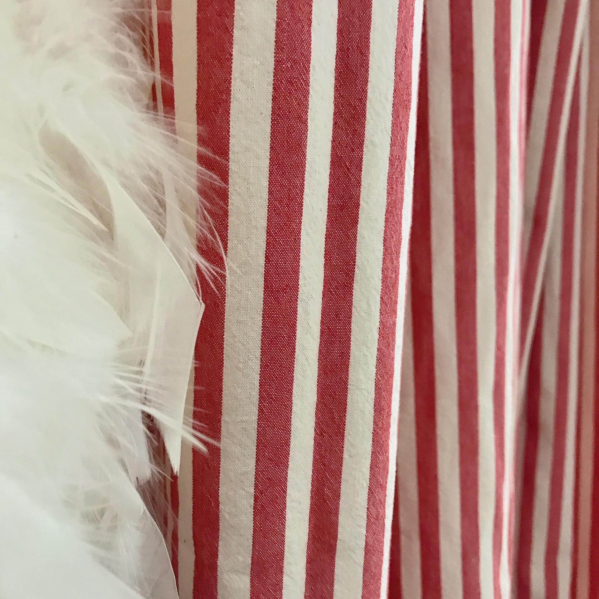 Soft Faded Red Stripe Curtain on Ivory