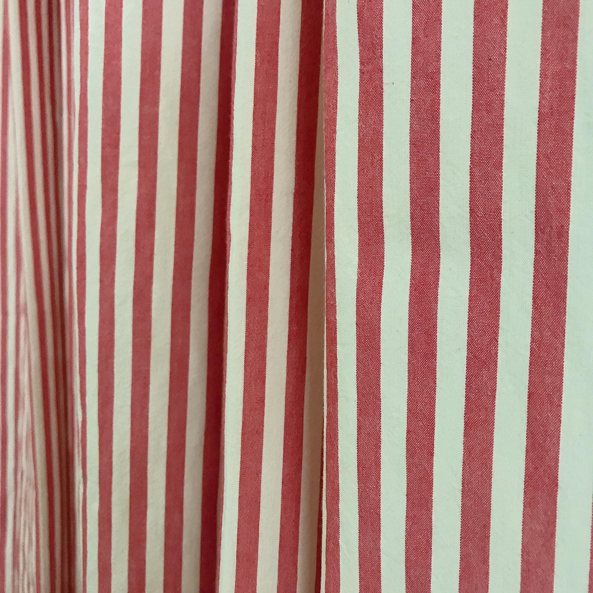 Soft Faded Red Stripe Curtain on Ivory