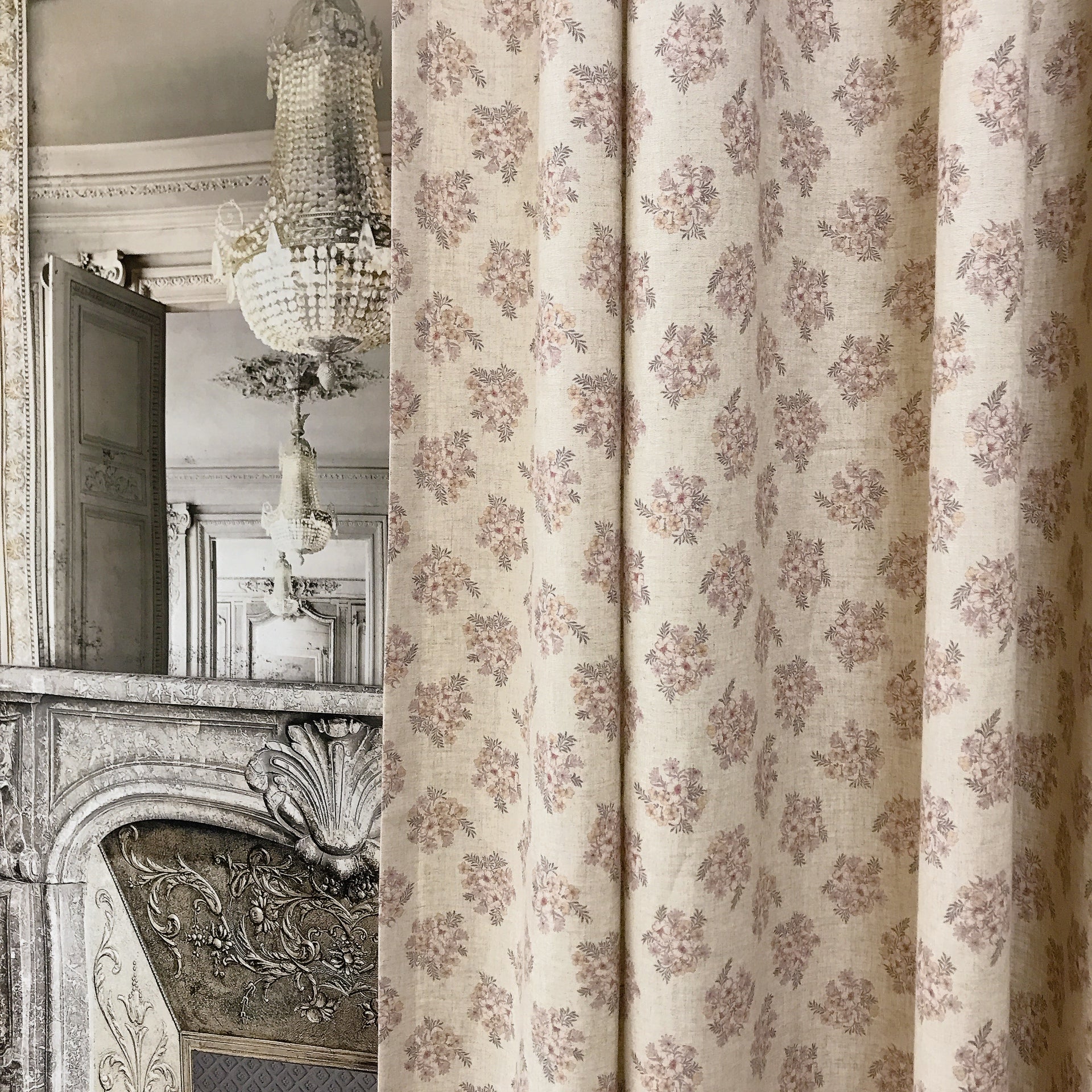 Natural Beige Brown Floral Curtain on  Natural Tan Beige