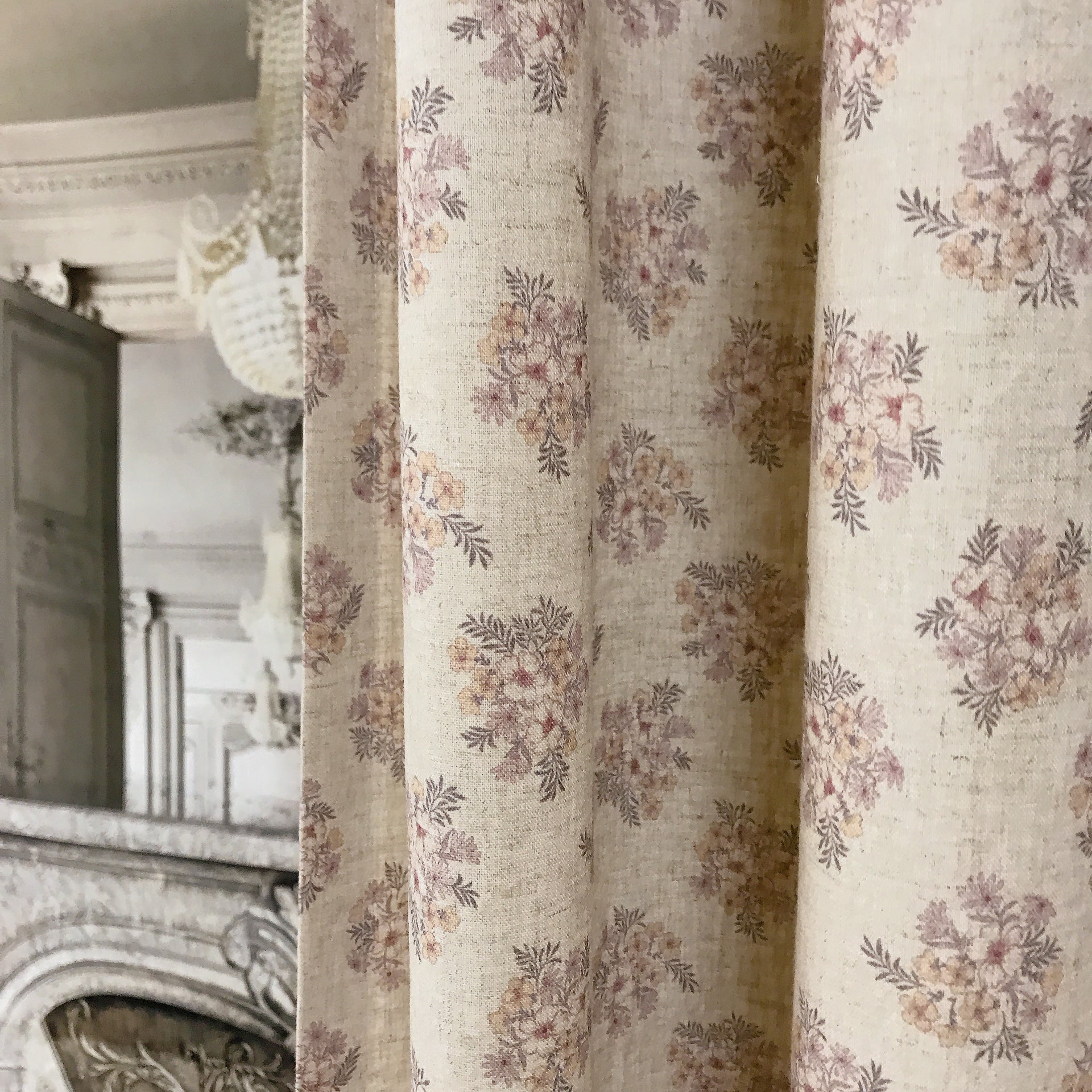 Natural Beige Brown Floral Curtain on  Natural Tan Beige