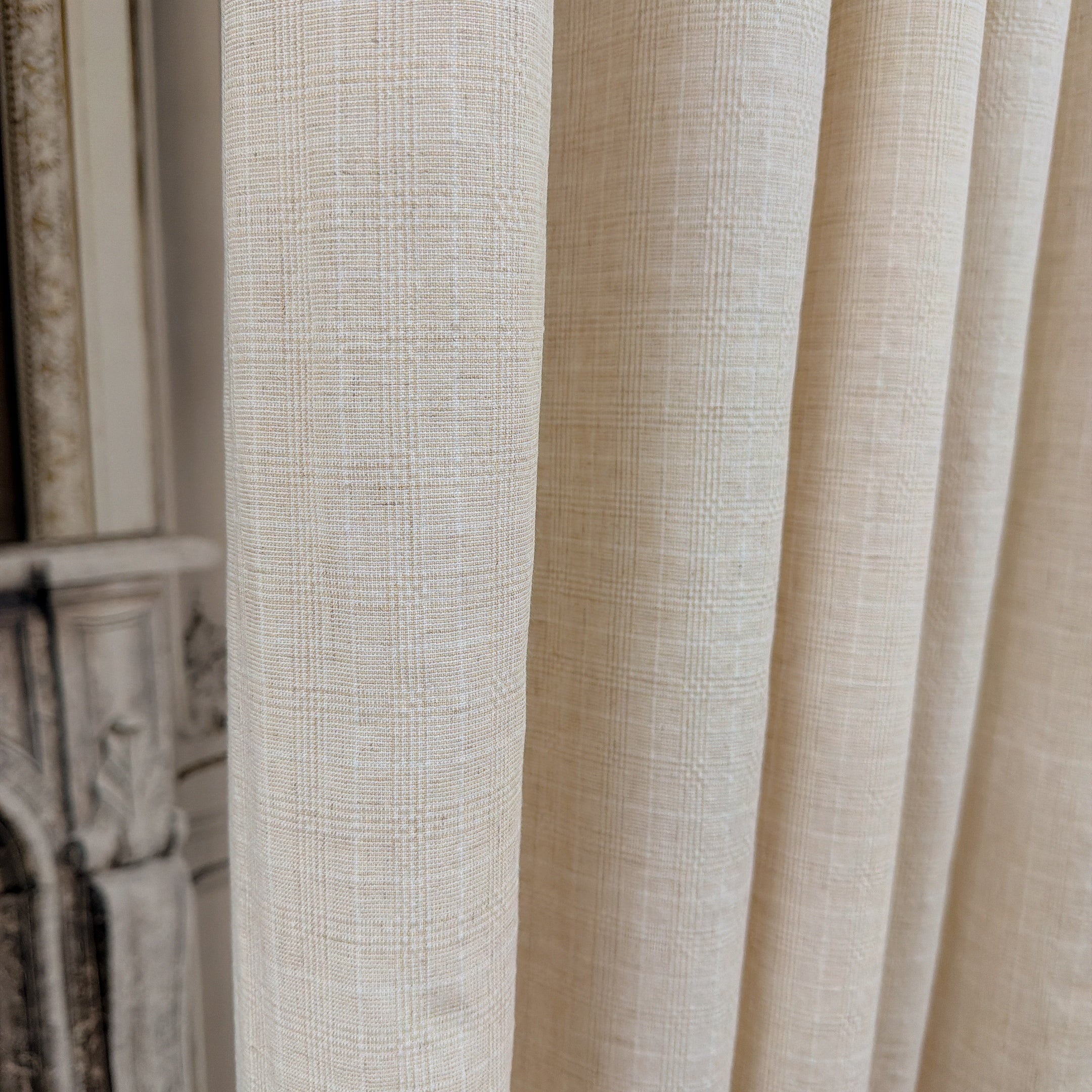 Natural Beige Subtle Grid Textured Linen Blend Curtains