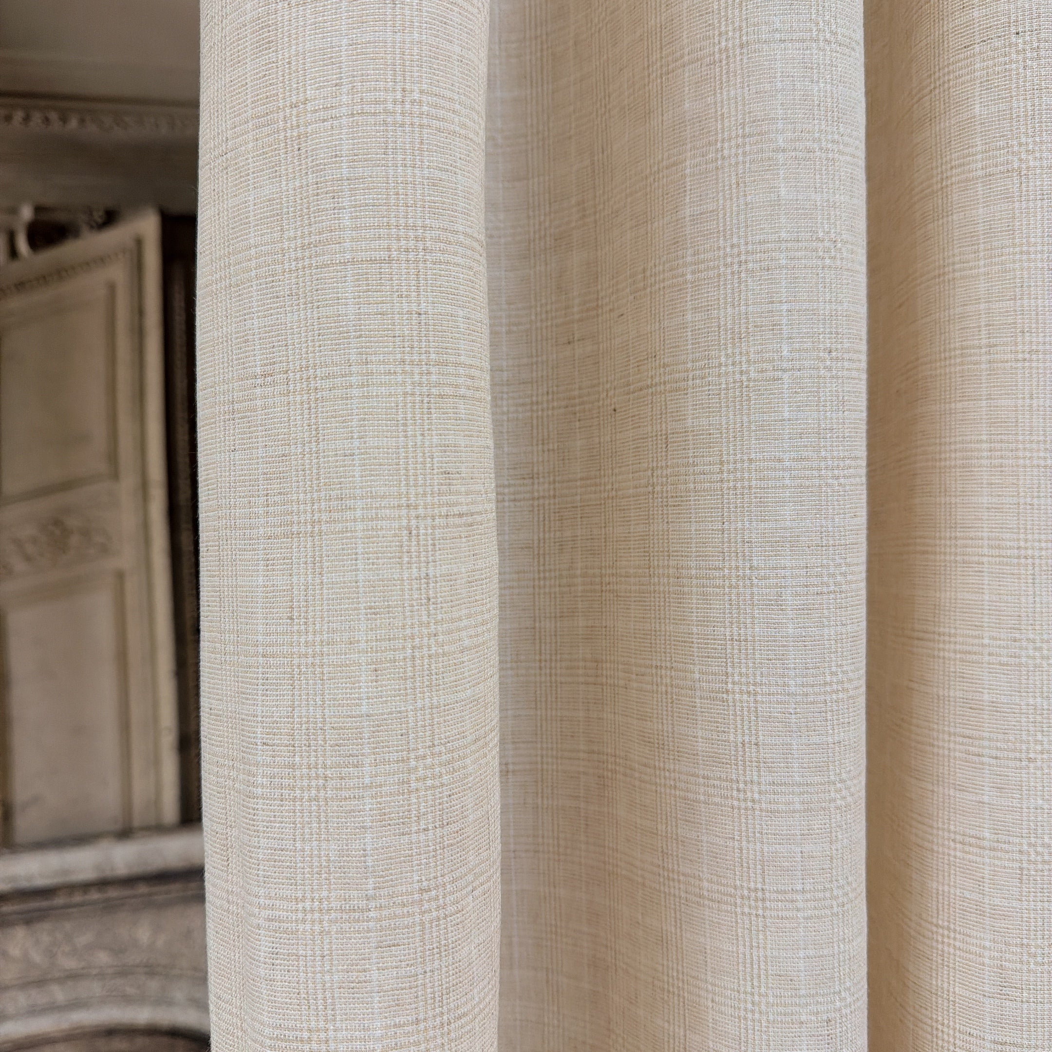 Natural Beige Subtle Grid Textured Linen Blend Curtains