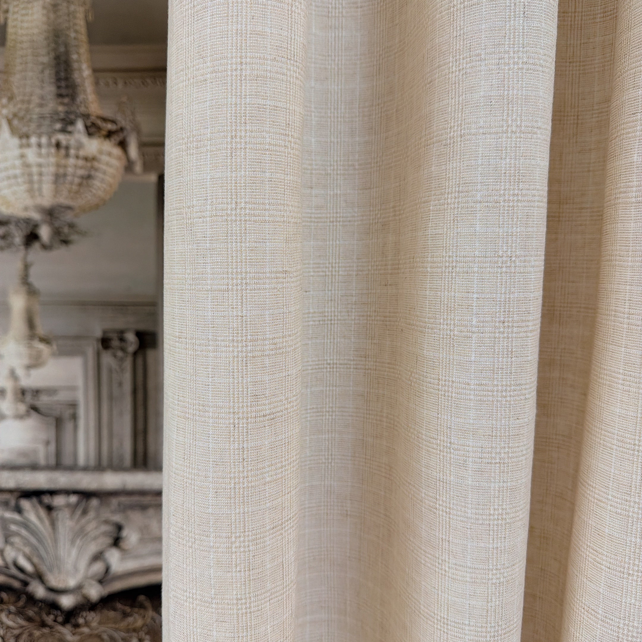 Natural Beige Subtle Grid Textured Linen Blend Curtains