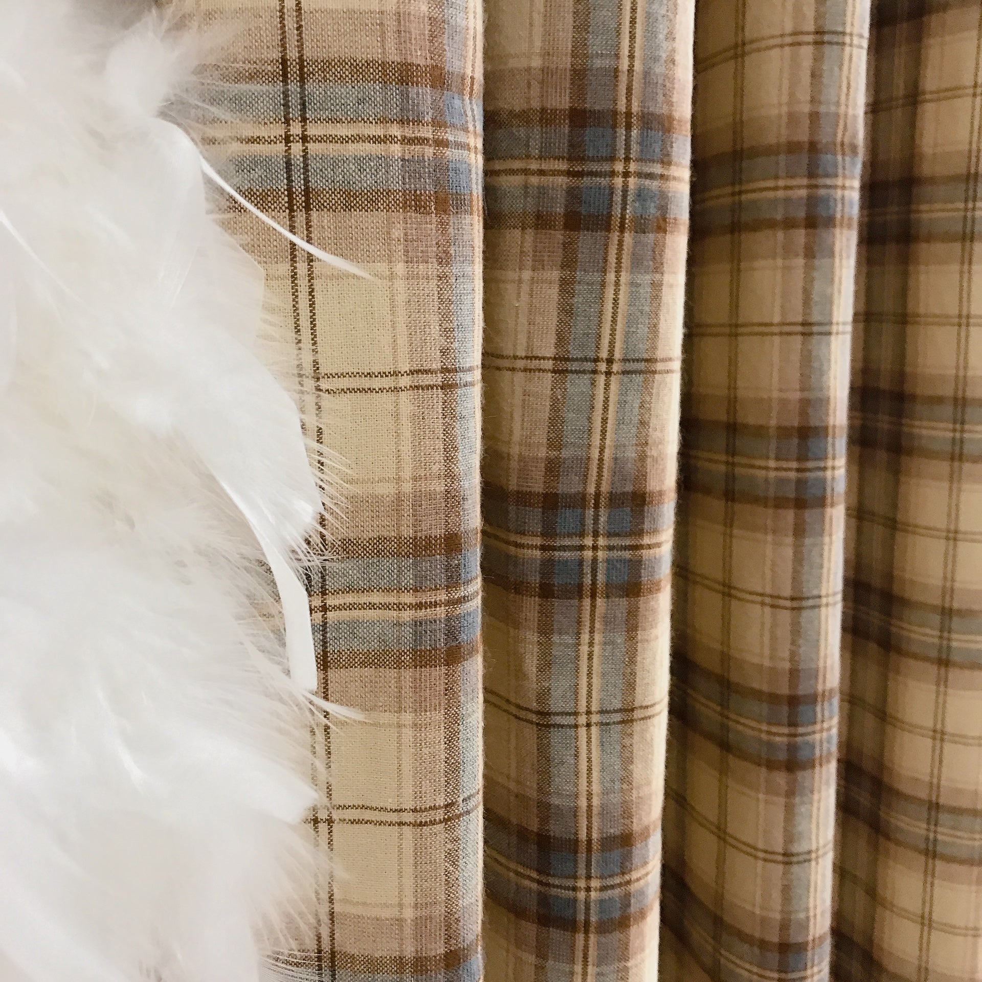 Deep Mocha Brown Blue Plaid Curtain