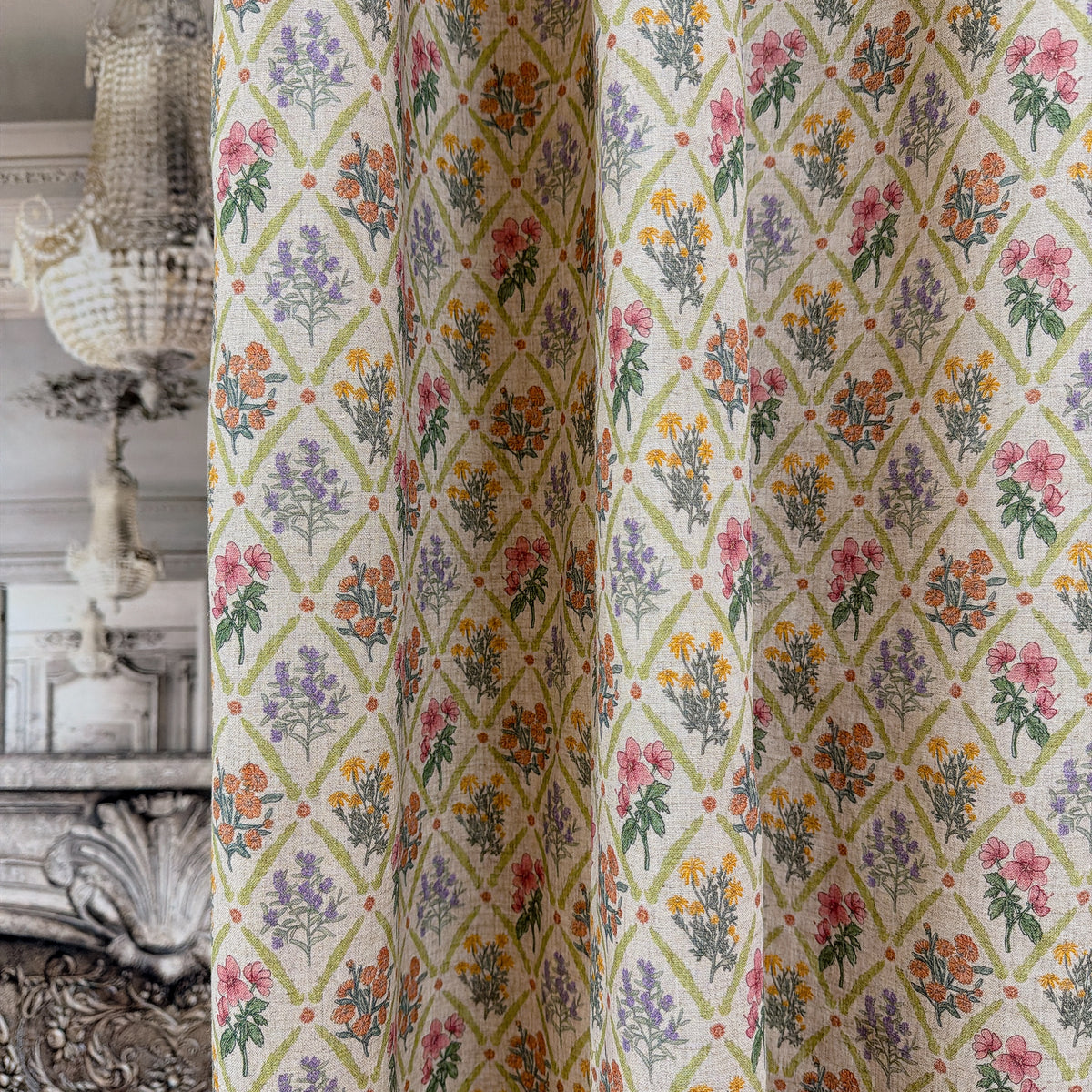 Floral Rhombus Curtain on Natural Beige