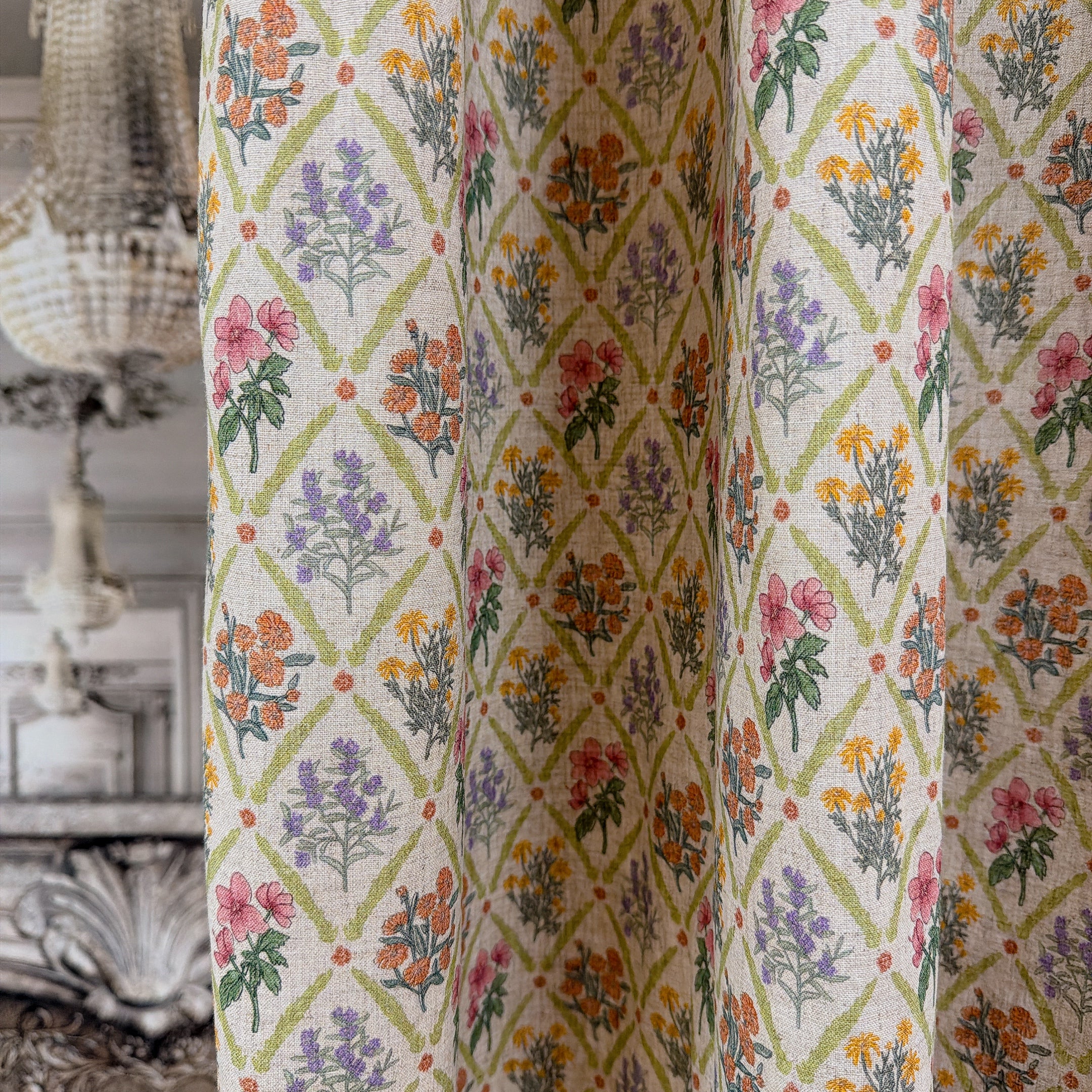 Floral Rhombus Curtain on Natural Beige