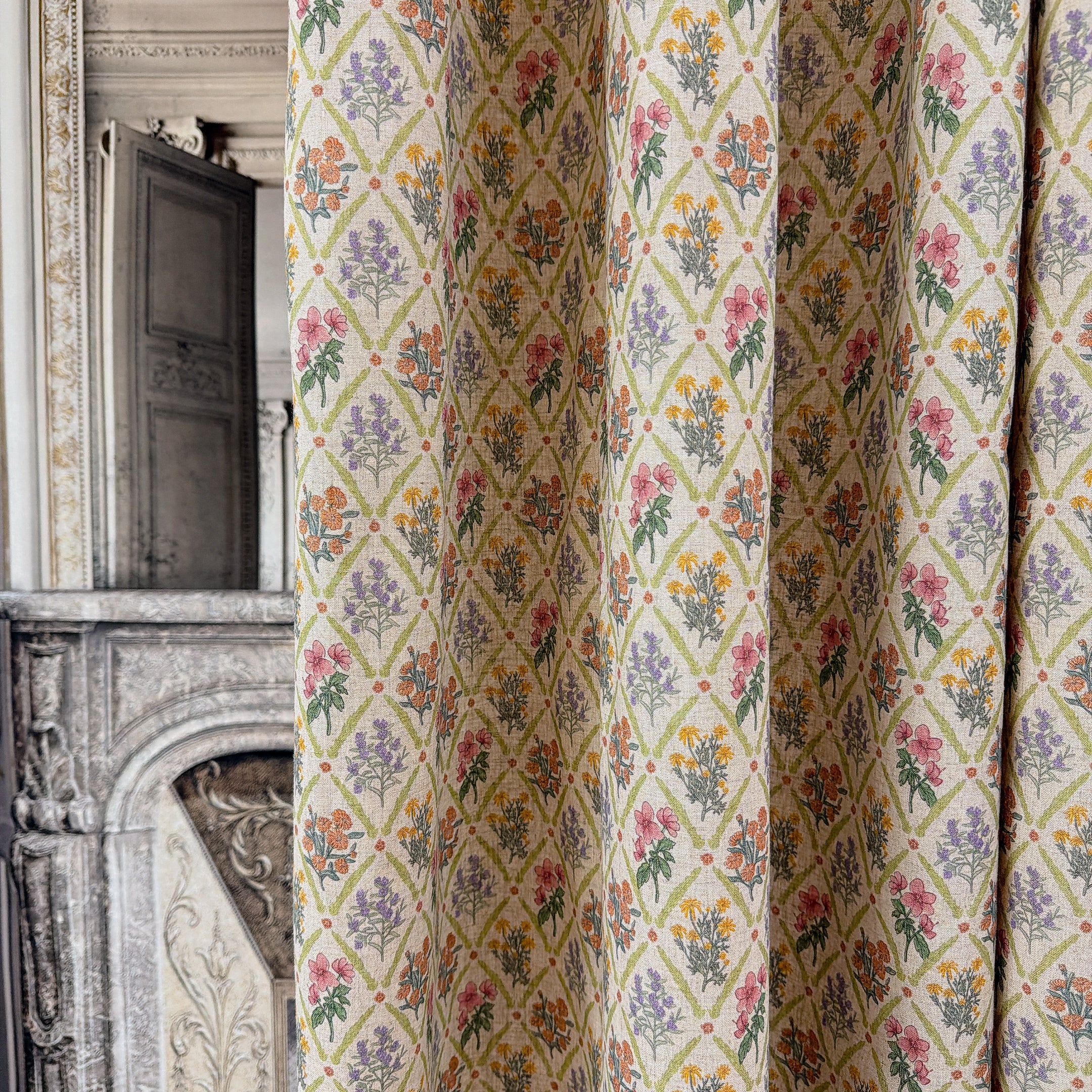 Floral Rhombus Curtain on Natural Beige
