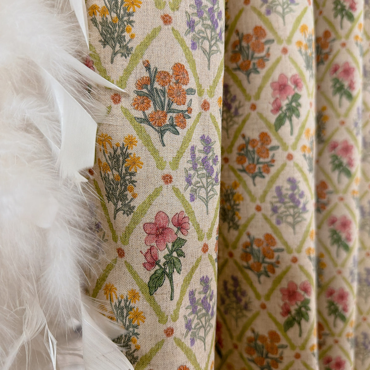 Floral Rhombus Curtain on Natural Beige