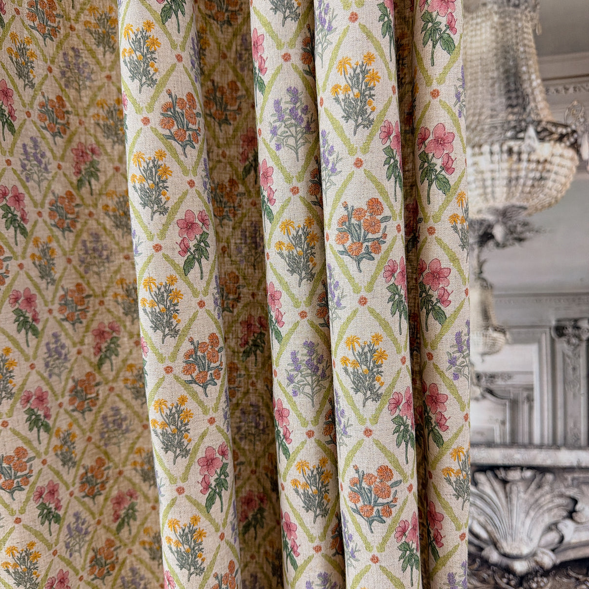 Floral Rhombus Curtain on Natural Beige