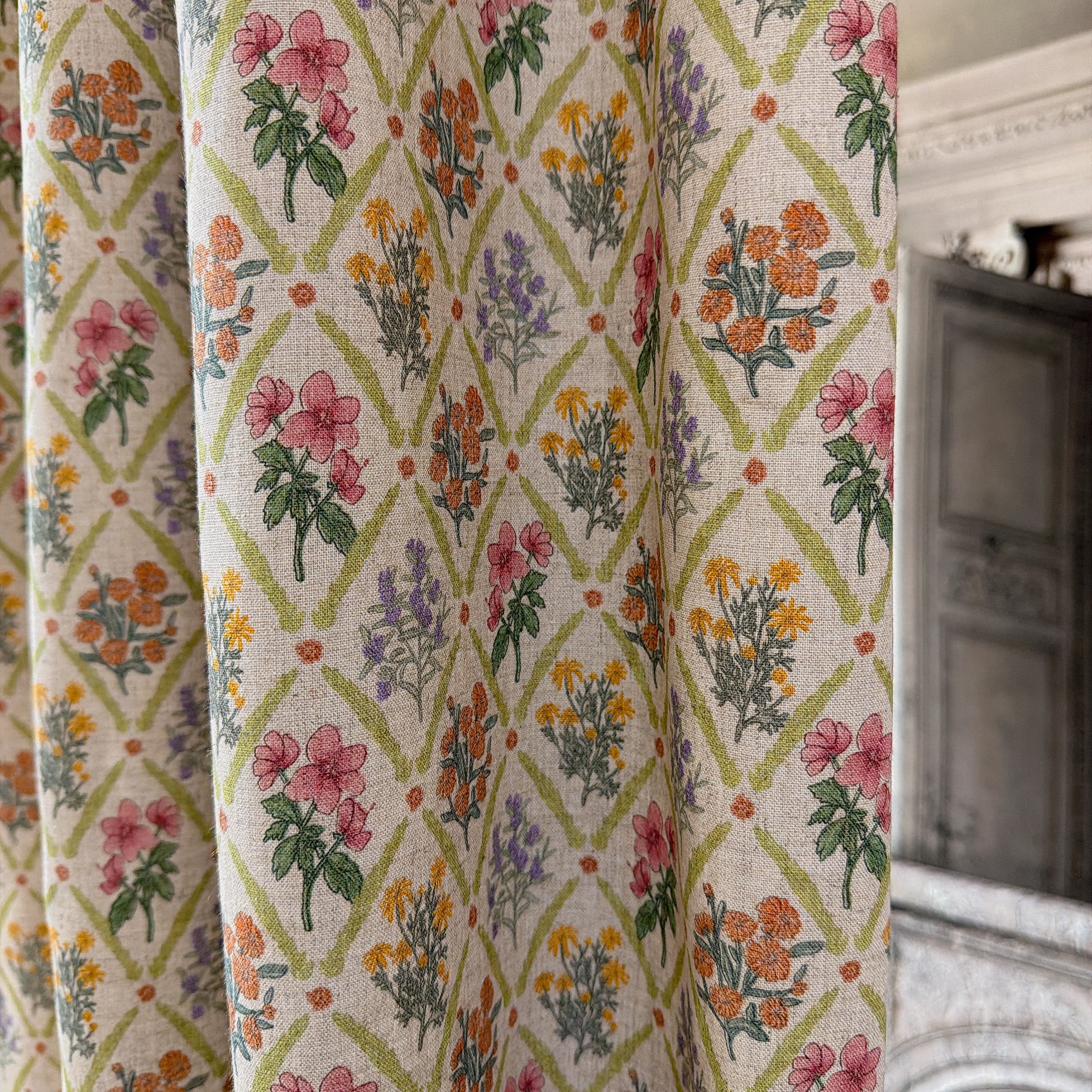 Floral Rhombus Curtain on Natural Beige