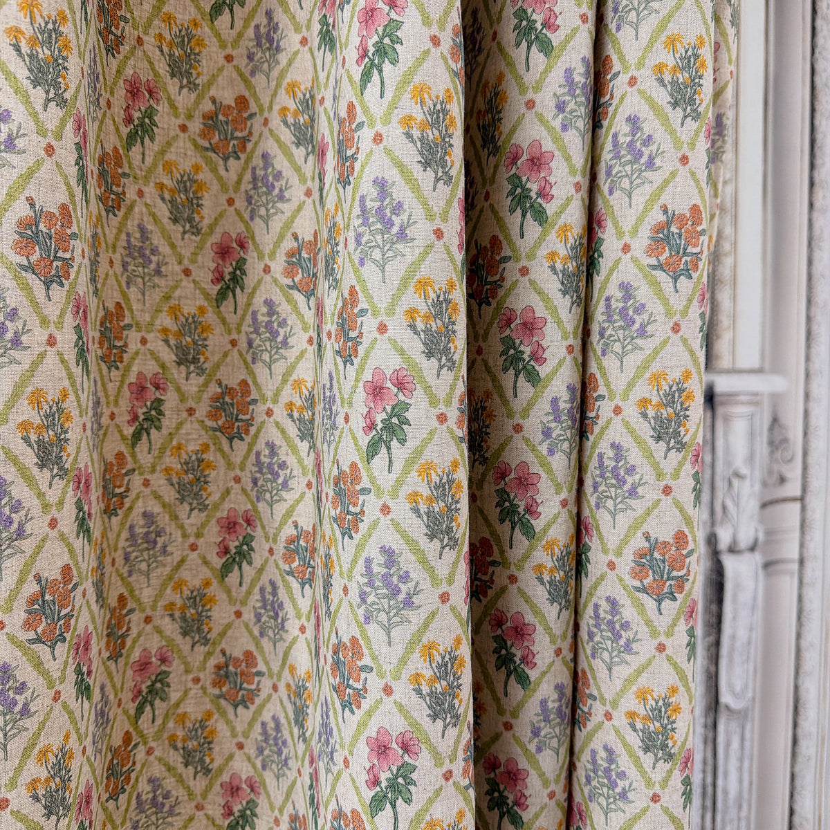 Floral Rhombus Curtain on Natural Beige