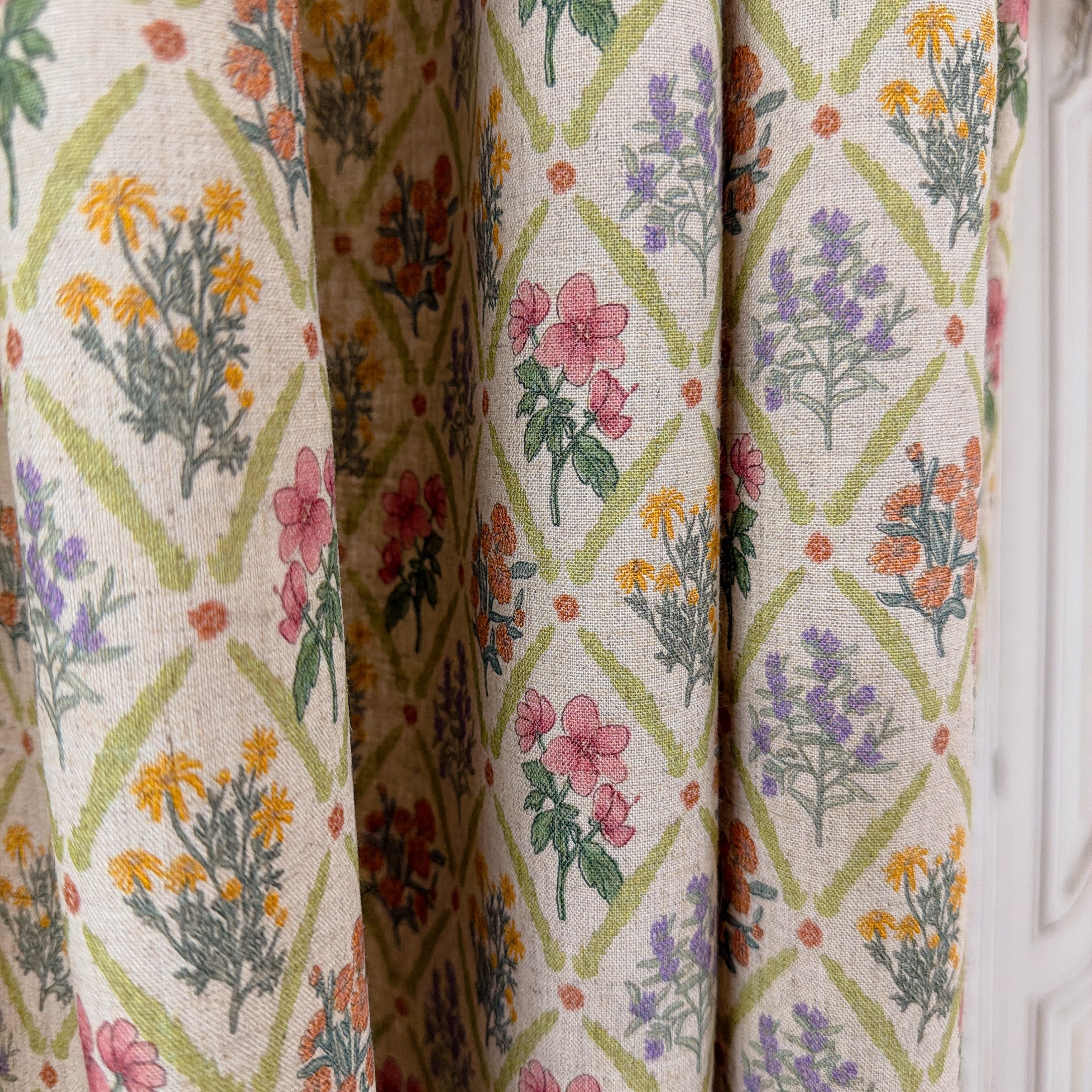 Floral Rhombus Curtain on Natural Beige