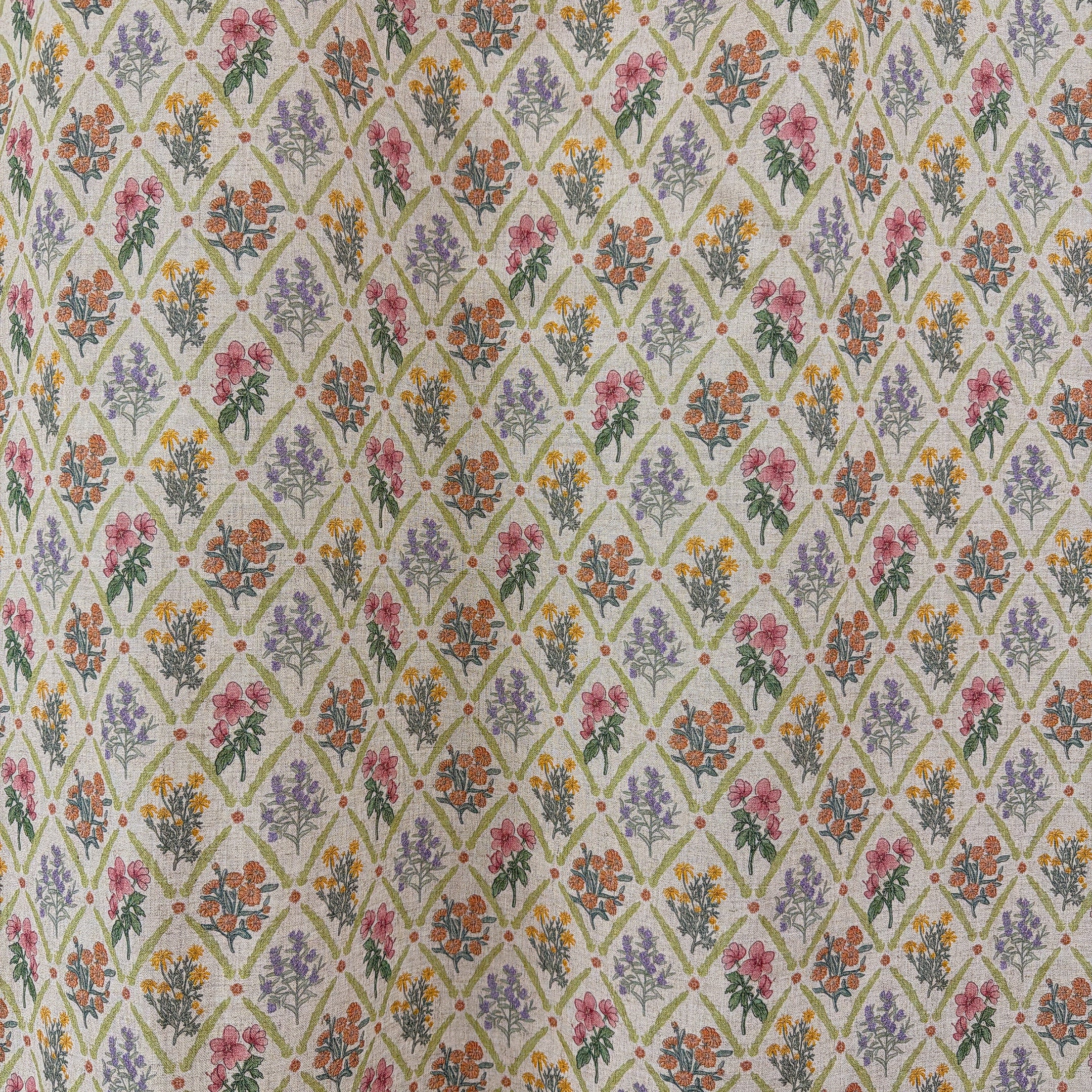 Floral Rhombus Curtain on Natural Beige
