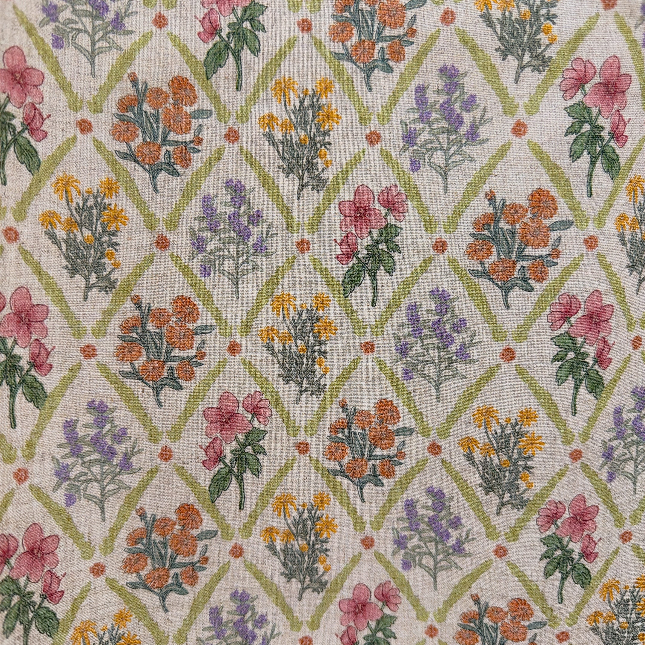 Floral Rhombus Curtain on Natural Beige