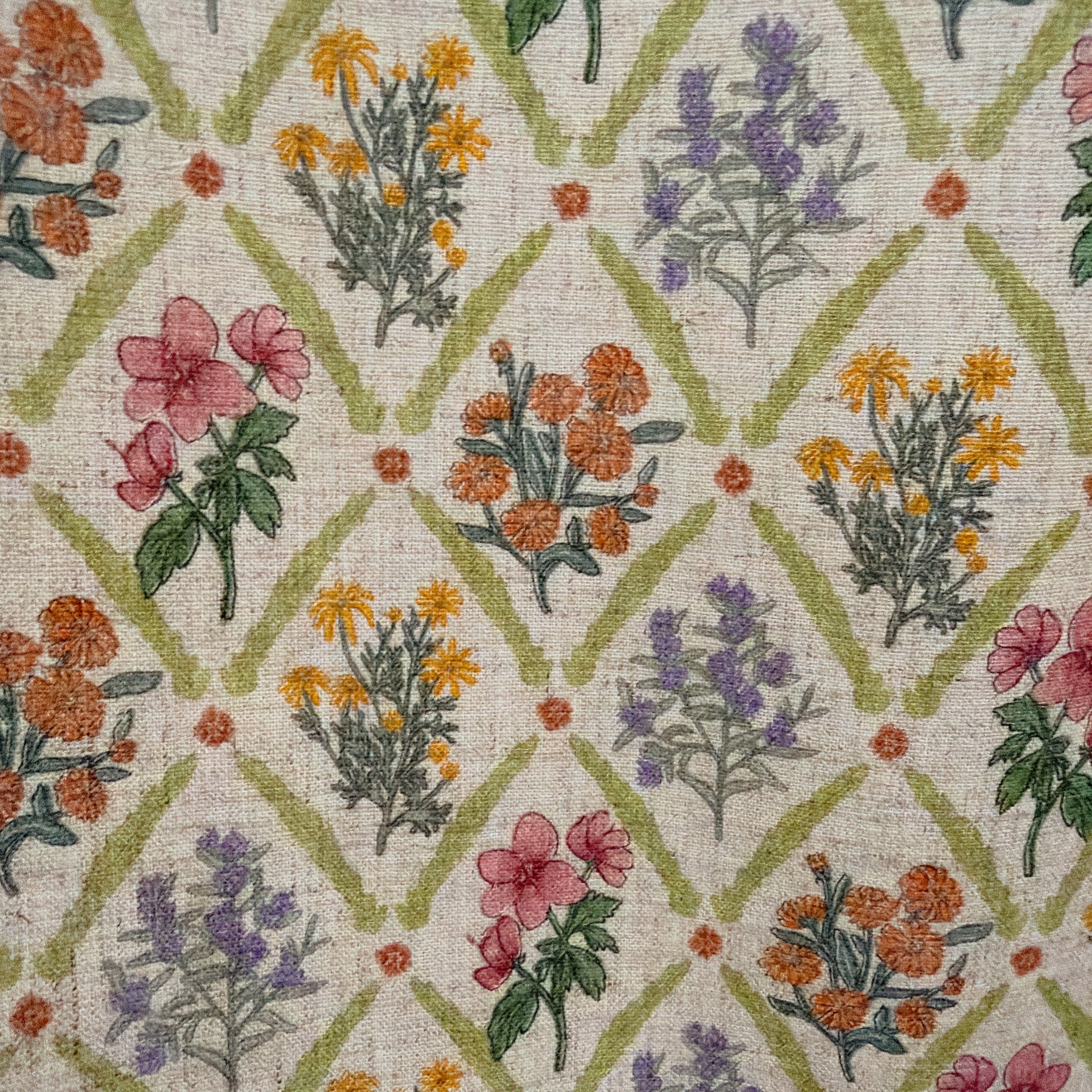 Floral Rhombus Curtain on Natural Beige