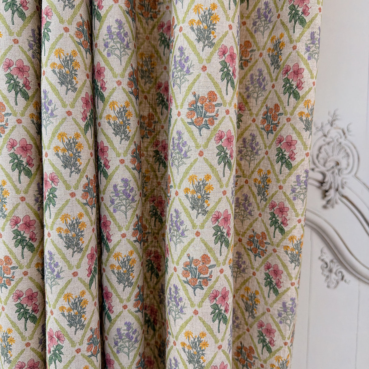 Floral Rhombus Curtain on Natural Beige
