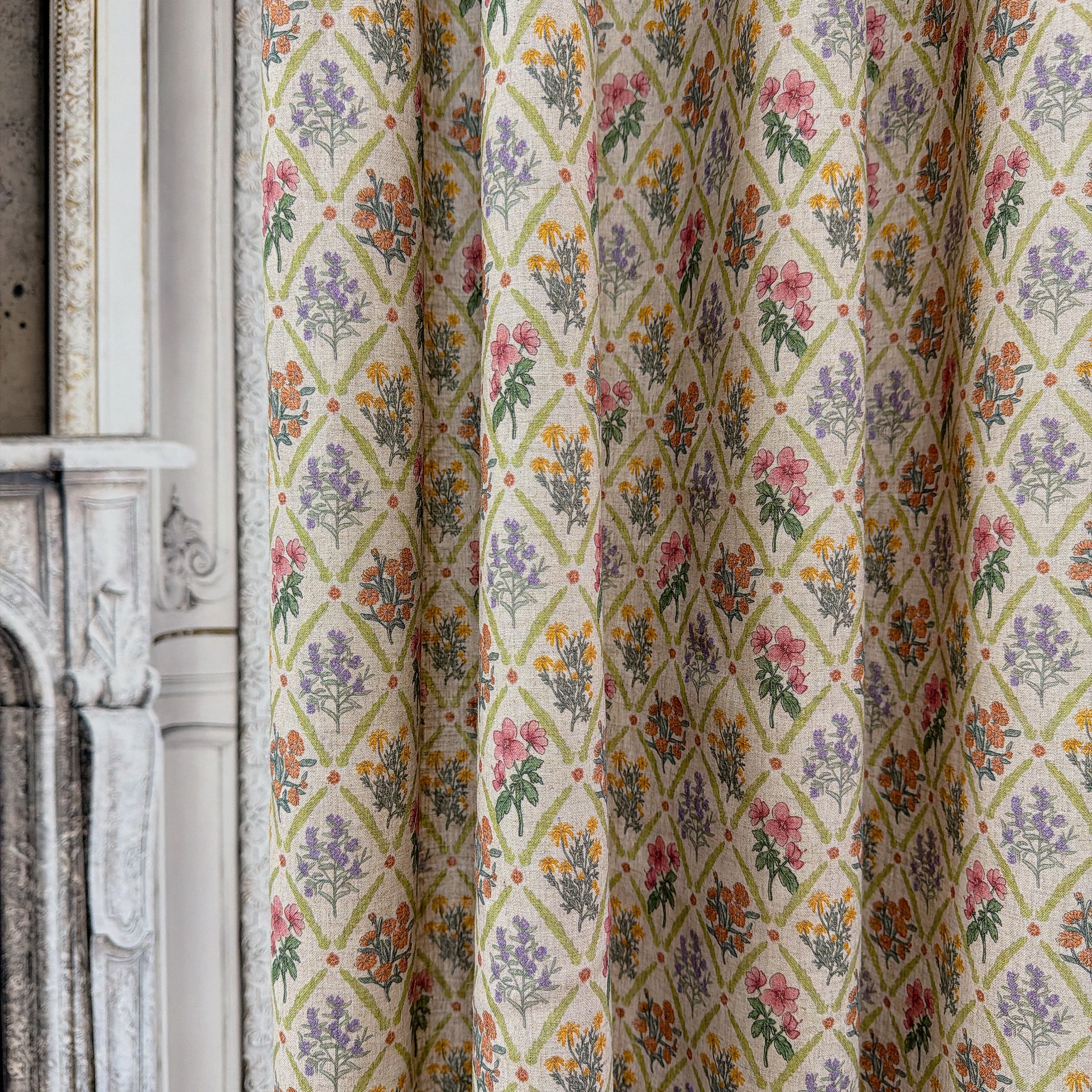 Floral Rhombus Curtain on Natural Beige