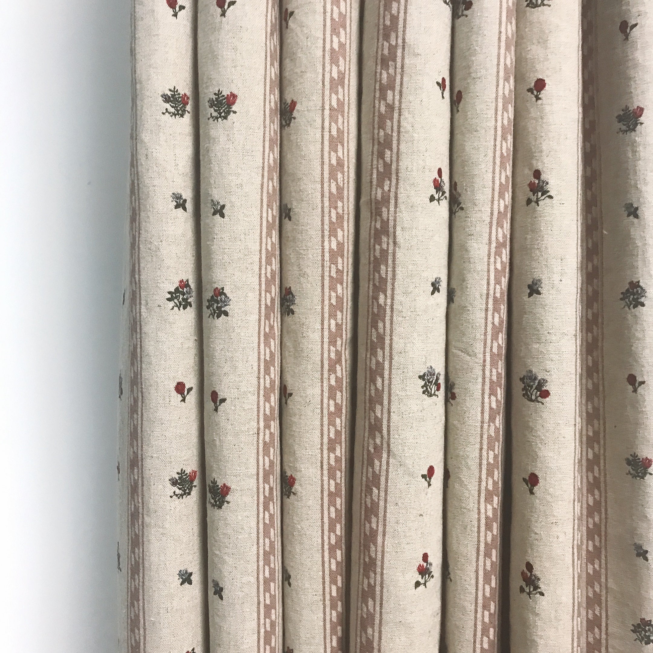 Dusty Pink Stripe and Tiny Floral Curtain on Natural Beige