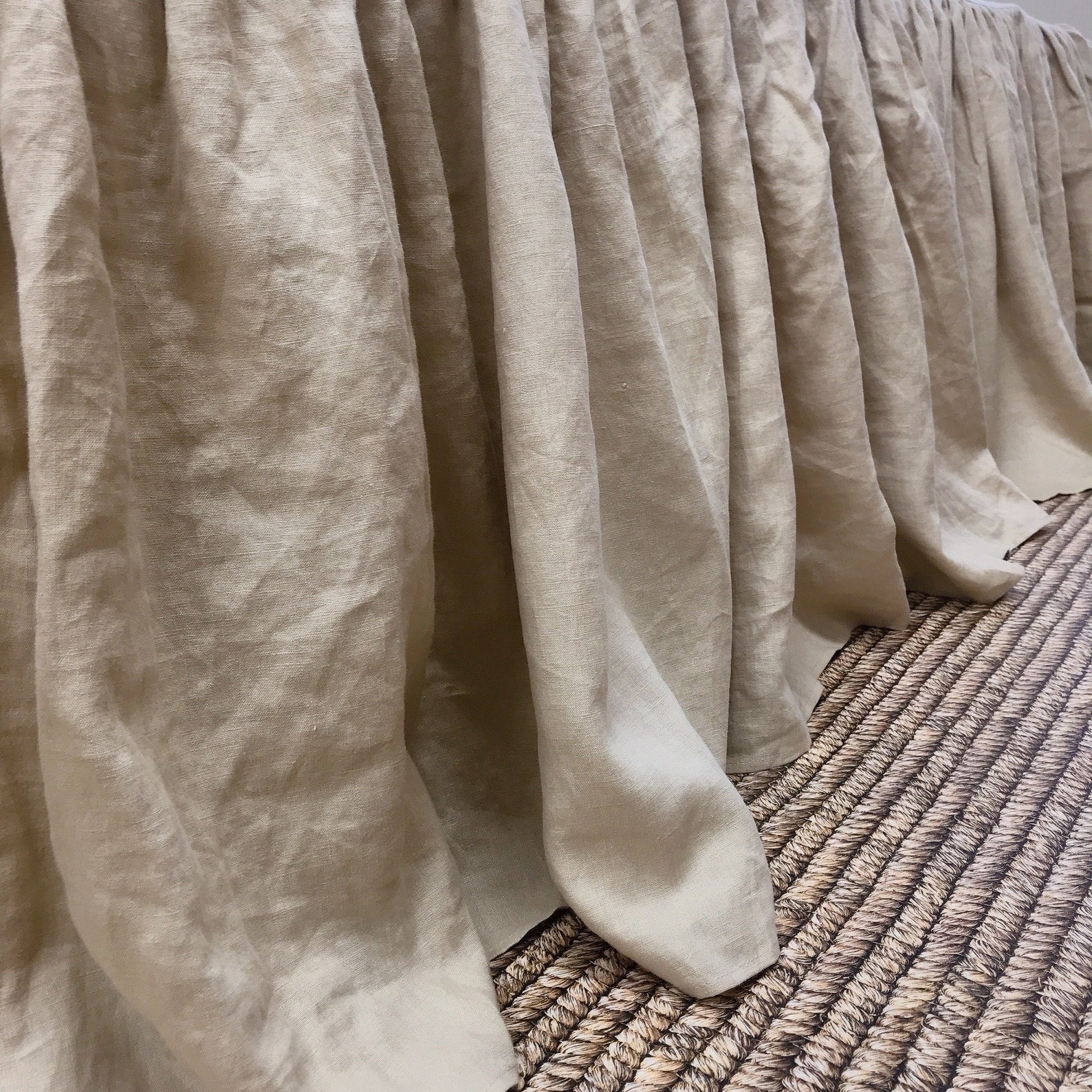 Washed Beige Linen Bedskirt