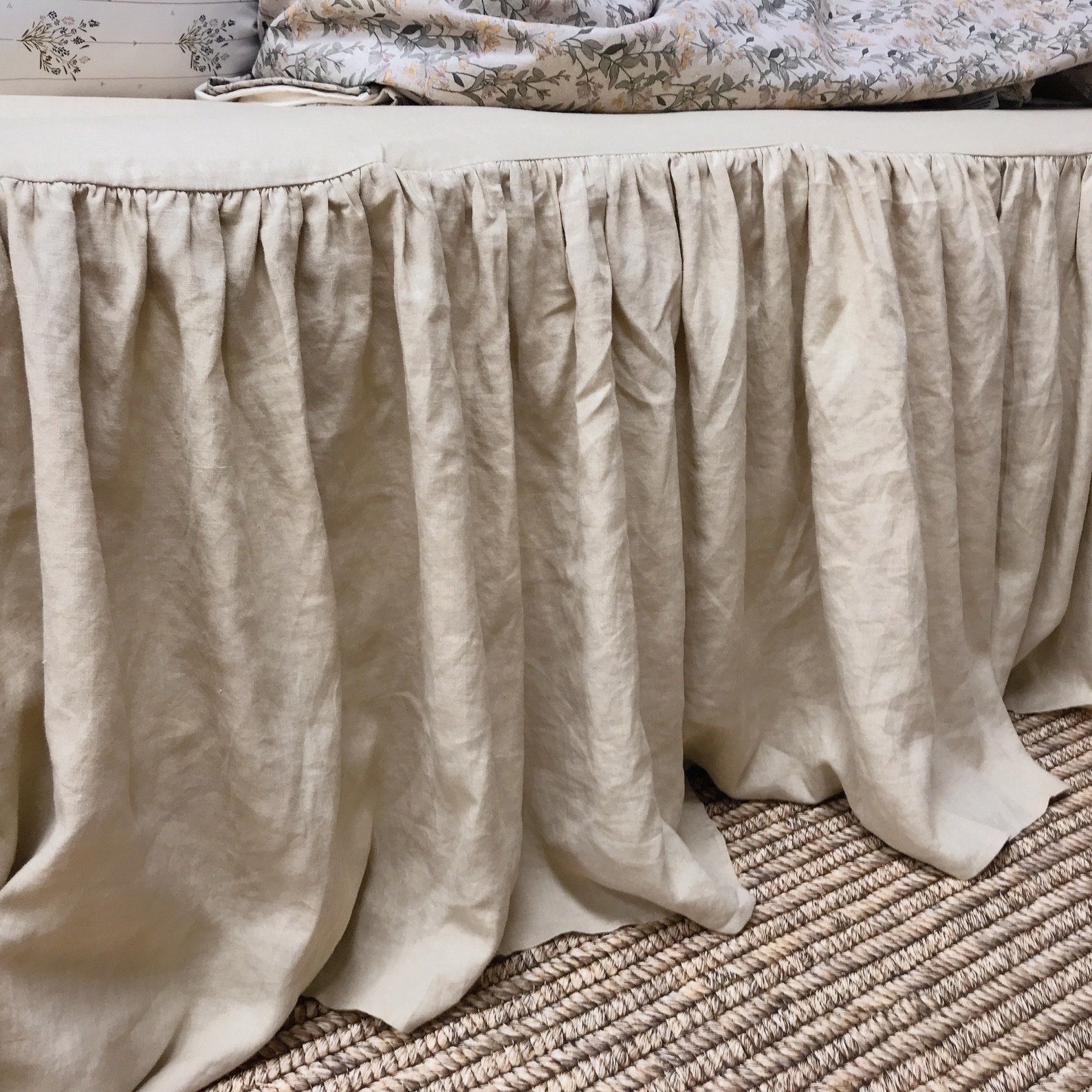 Washed Beige Linen Bedskirt