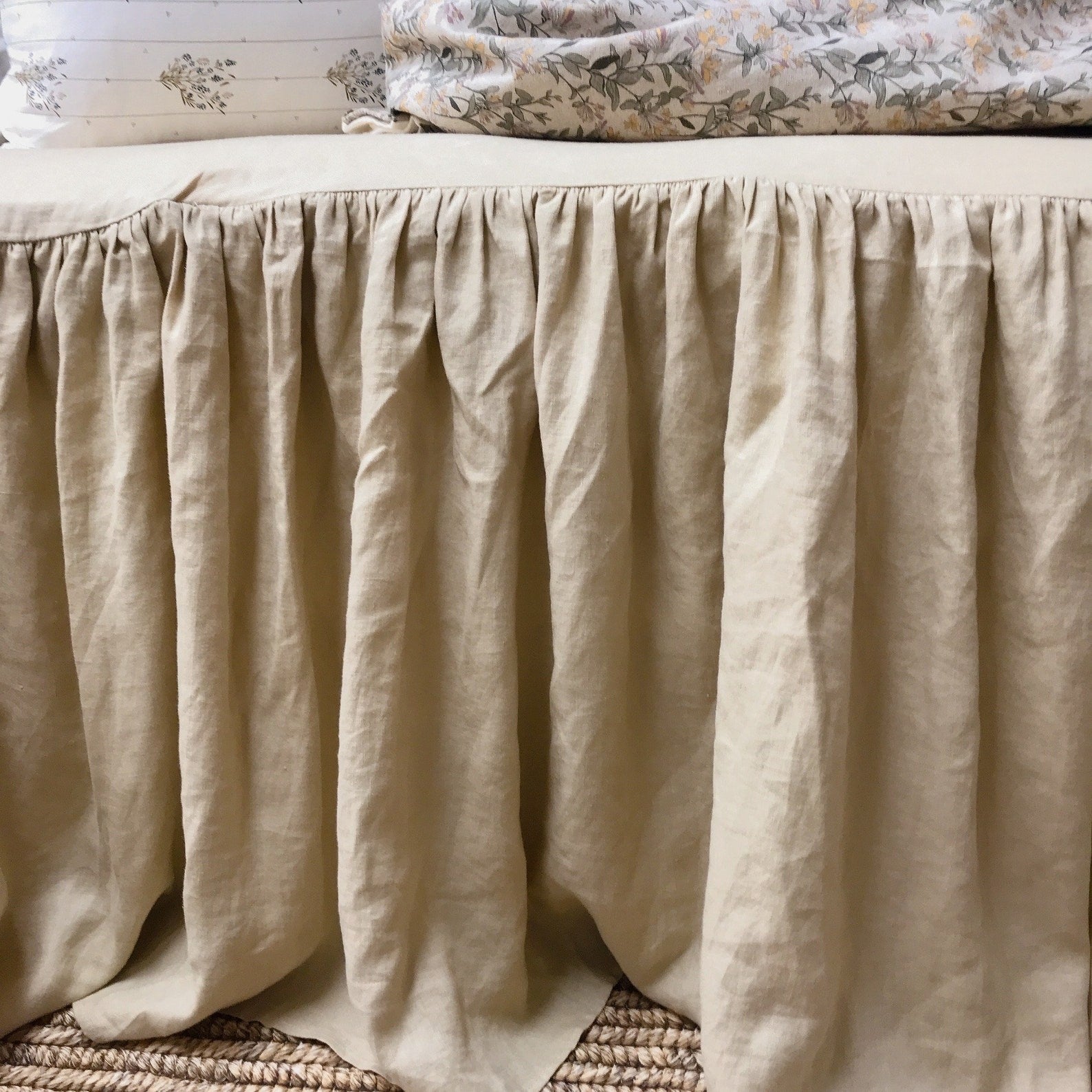 Washed Beige Linen Bedskirt