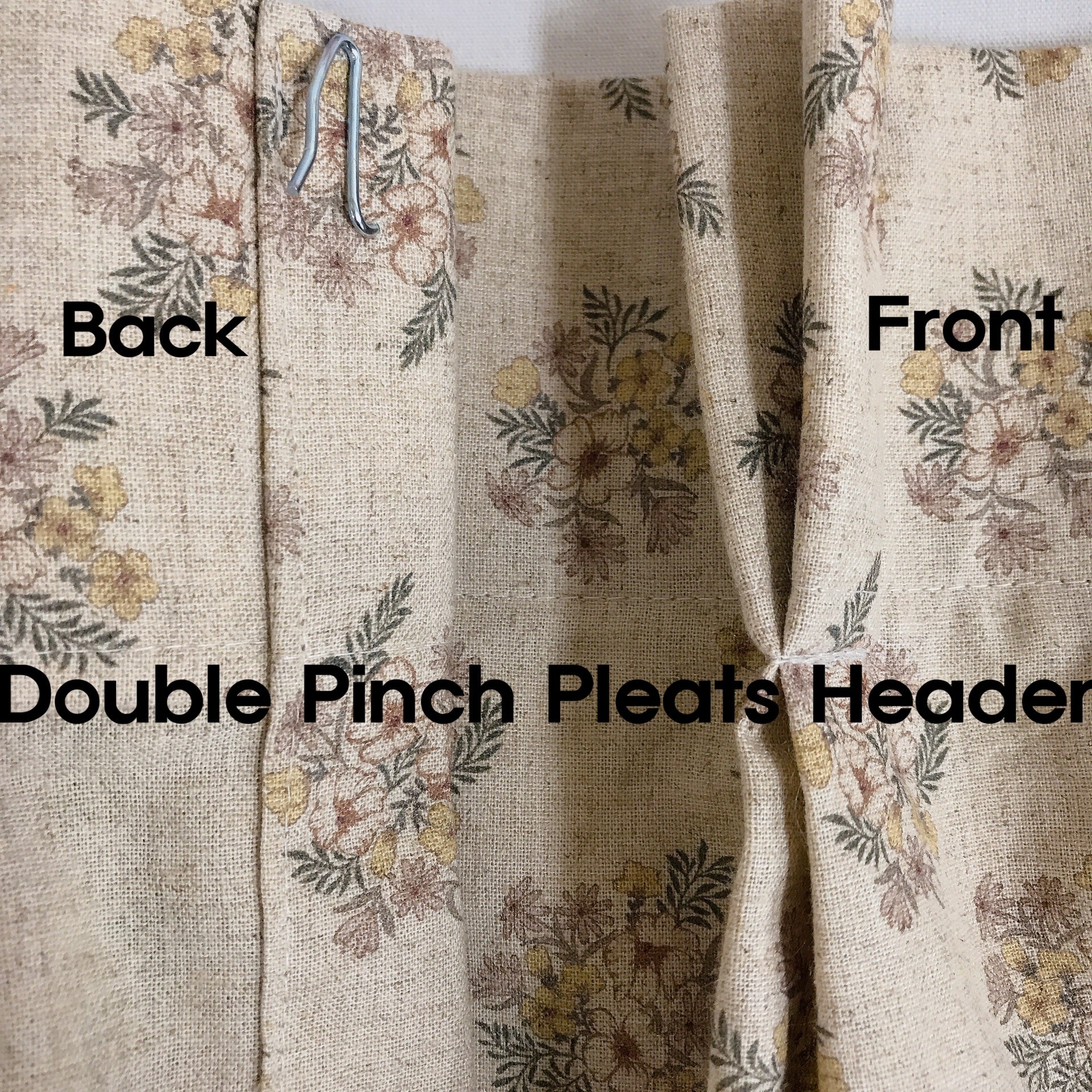 Grey Blue Stripe and Tiny Floral Curtain on Natural Beige