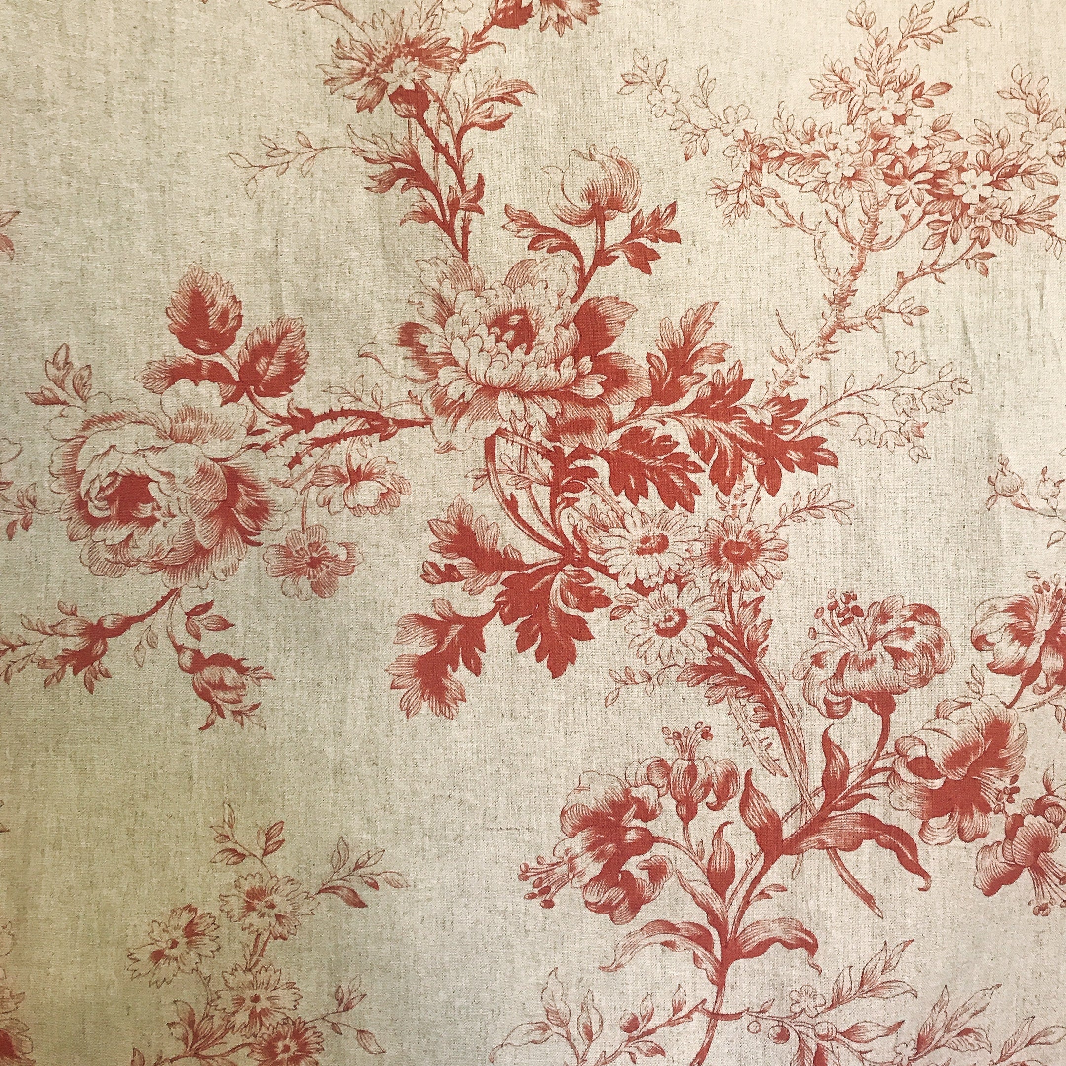 Red Floral Curtain on Natural Beige