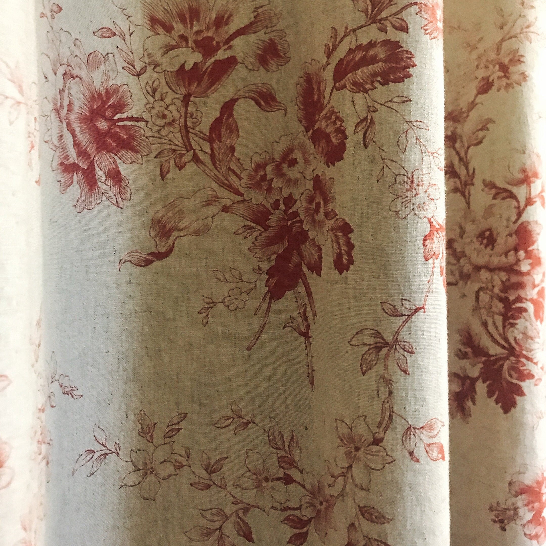 Red Floral Curtain on Natural Beige