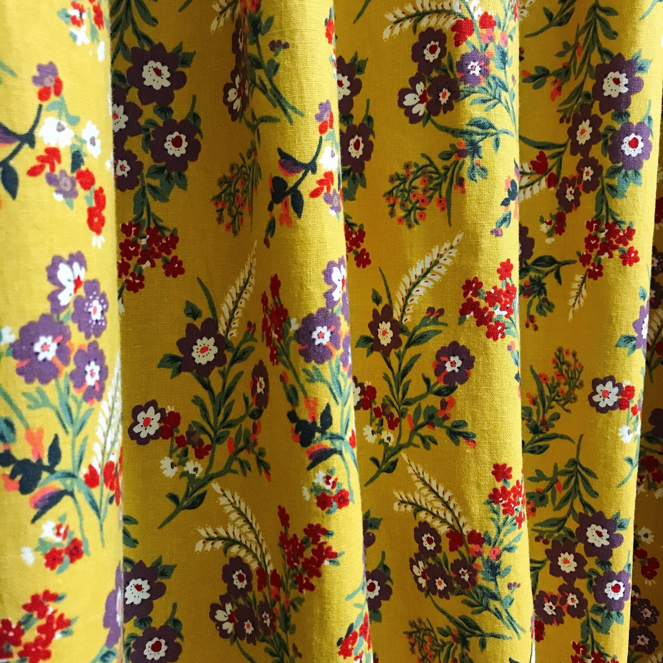 Wildflower Curtain on Mustard