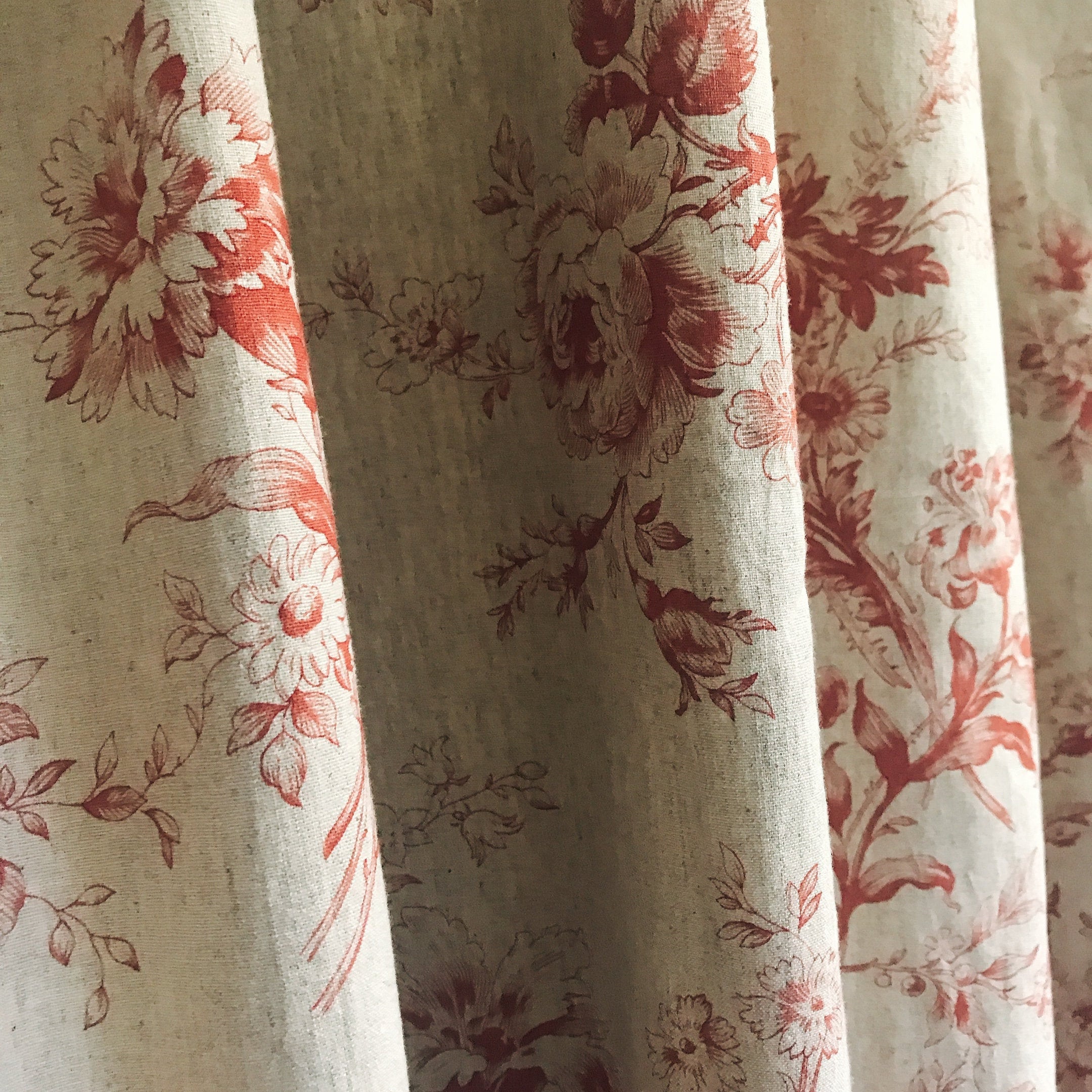 Red Floral Curtain on Natural Beige