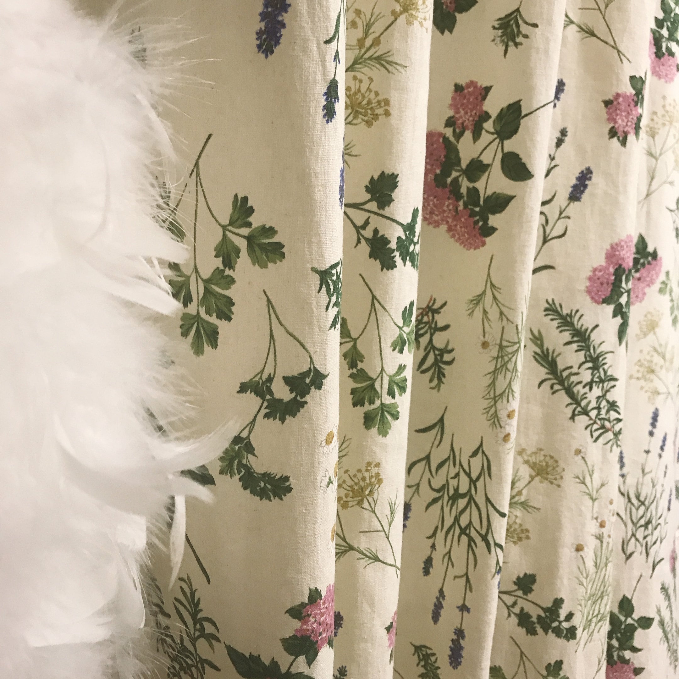 Hydrangea Floral Curtain on Ivory