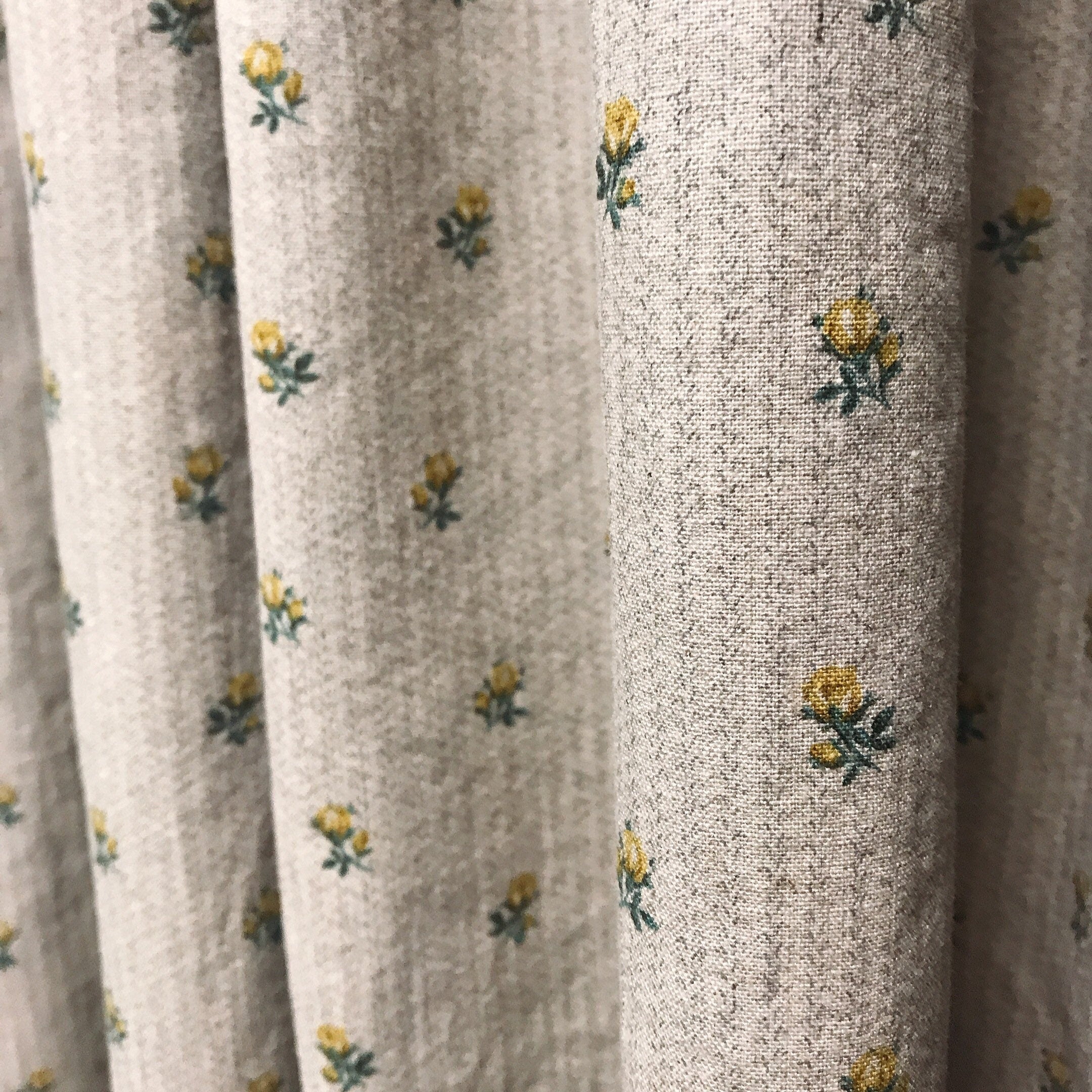Yellow Small Floral Curtain on Natural Beige