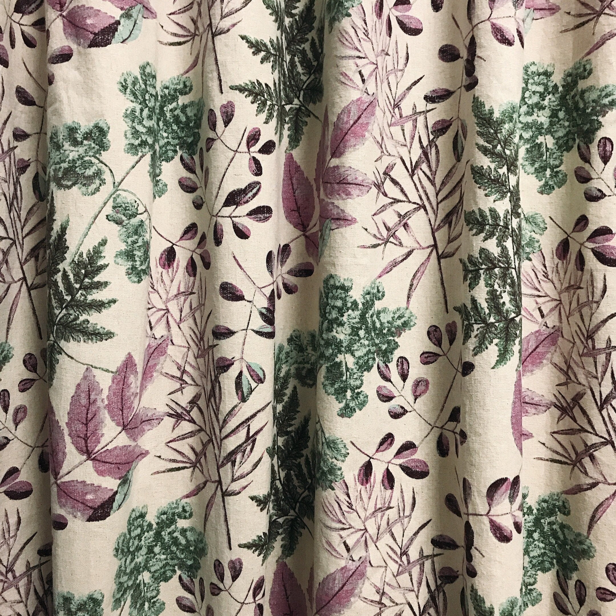 Purple and Green Leaf Curtain on Natural Beige