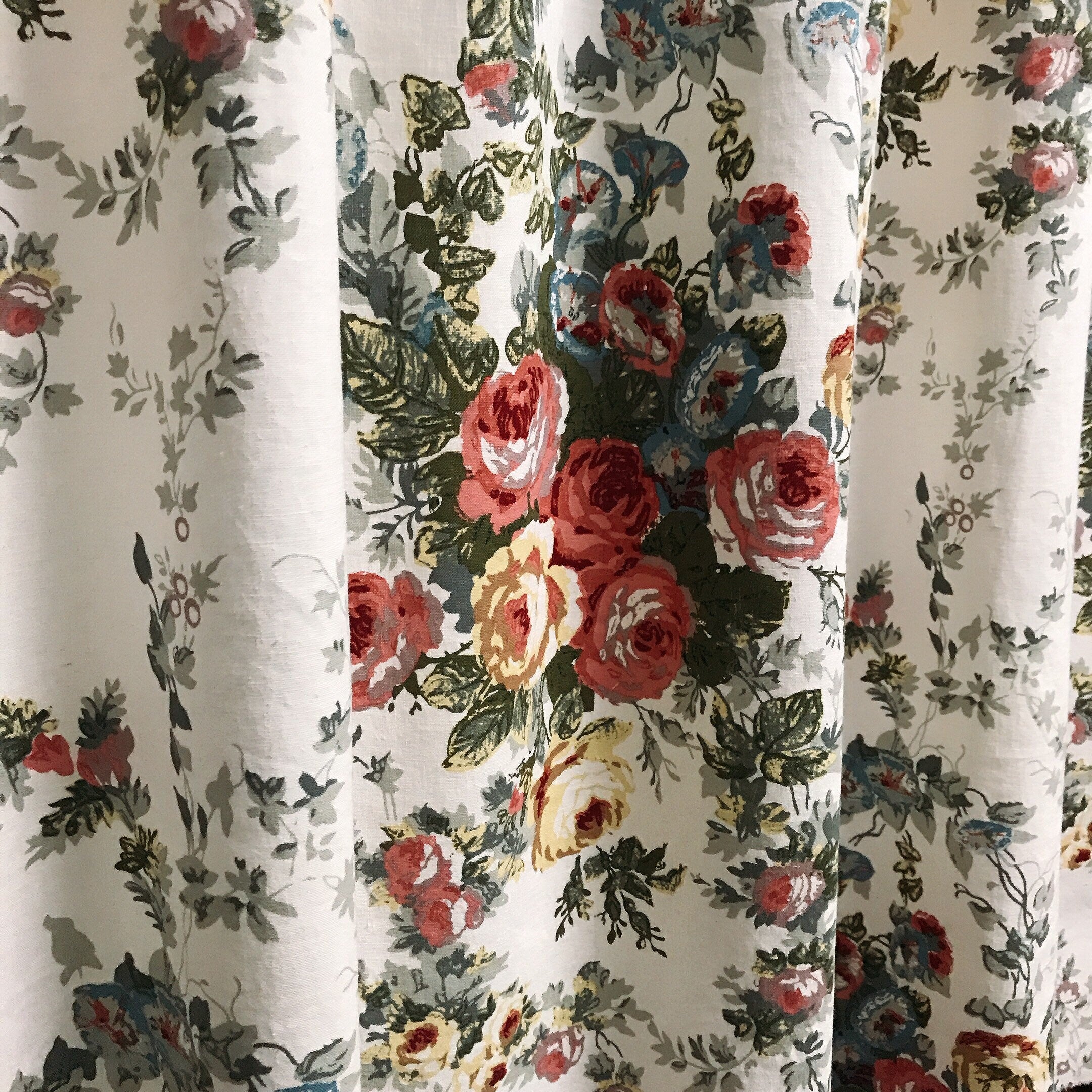 Rose Floral Curtain on Ivory