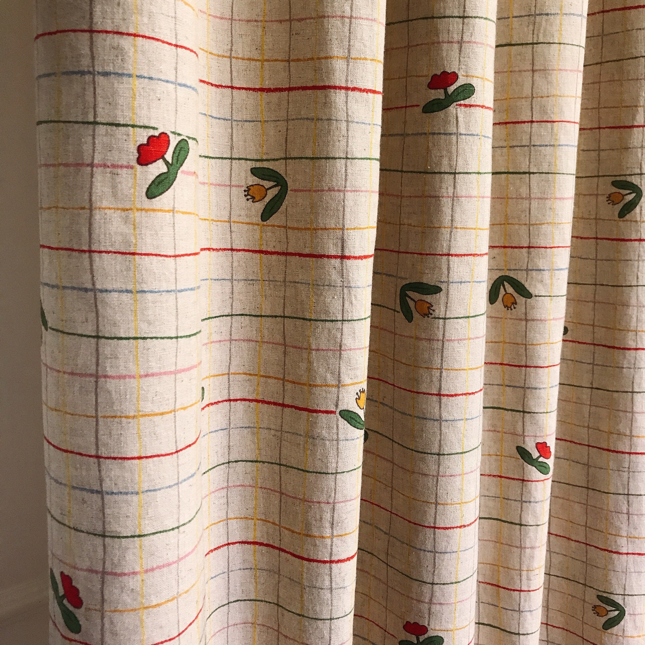 Tulip and Stripe Curtain on Natural Beige