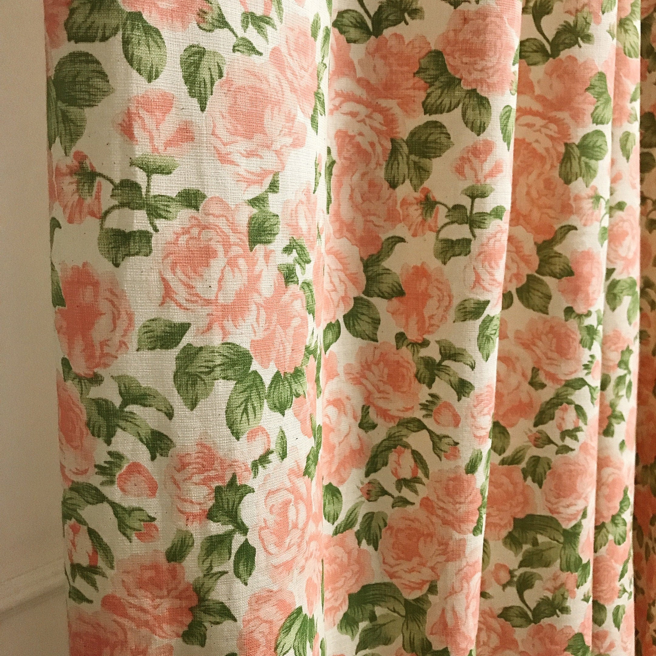 Peach Rose Floral Curtain on Natural Beige