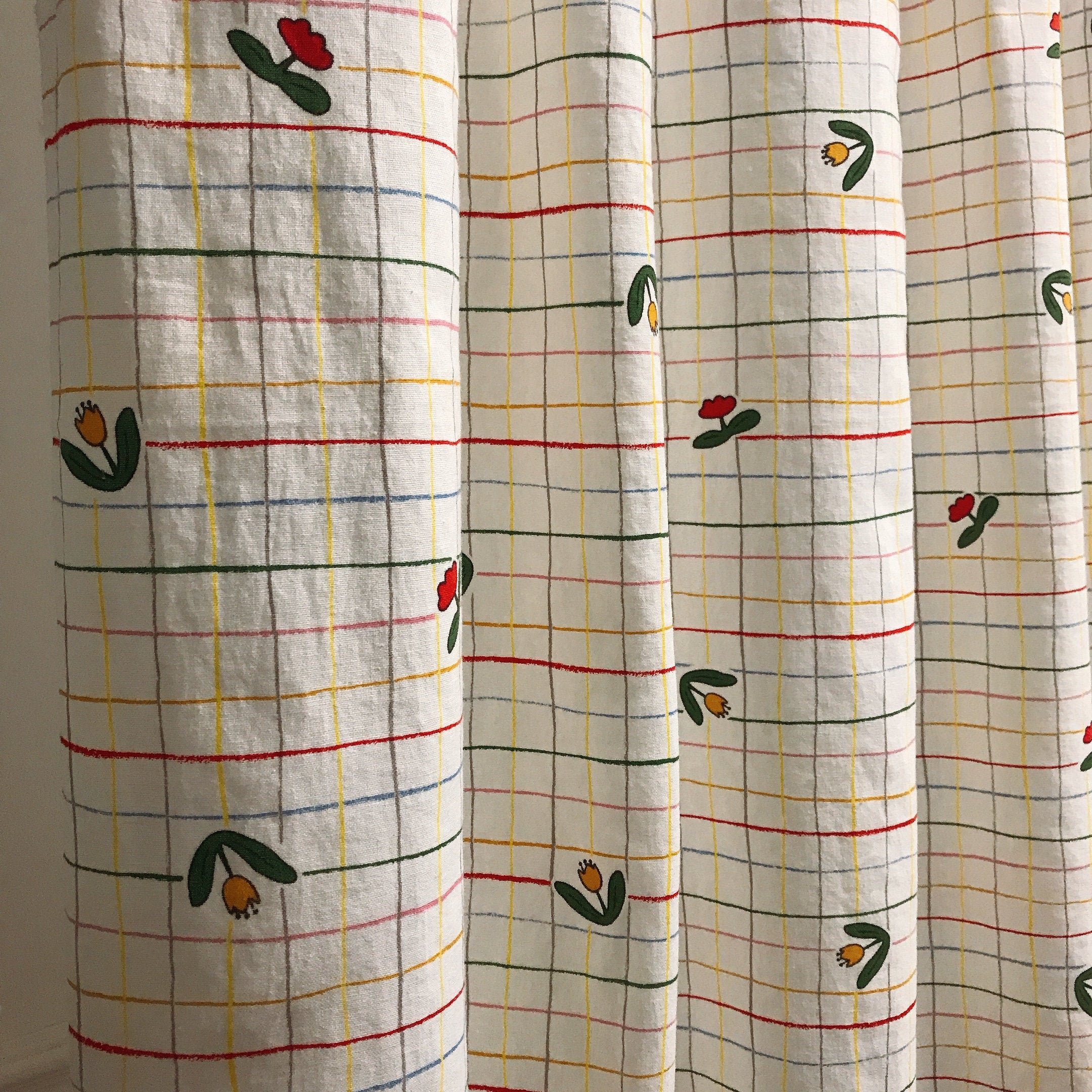 Tulip and Stripe Curtain on Ivory