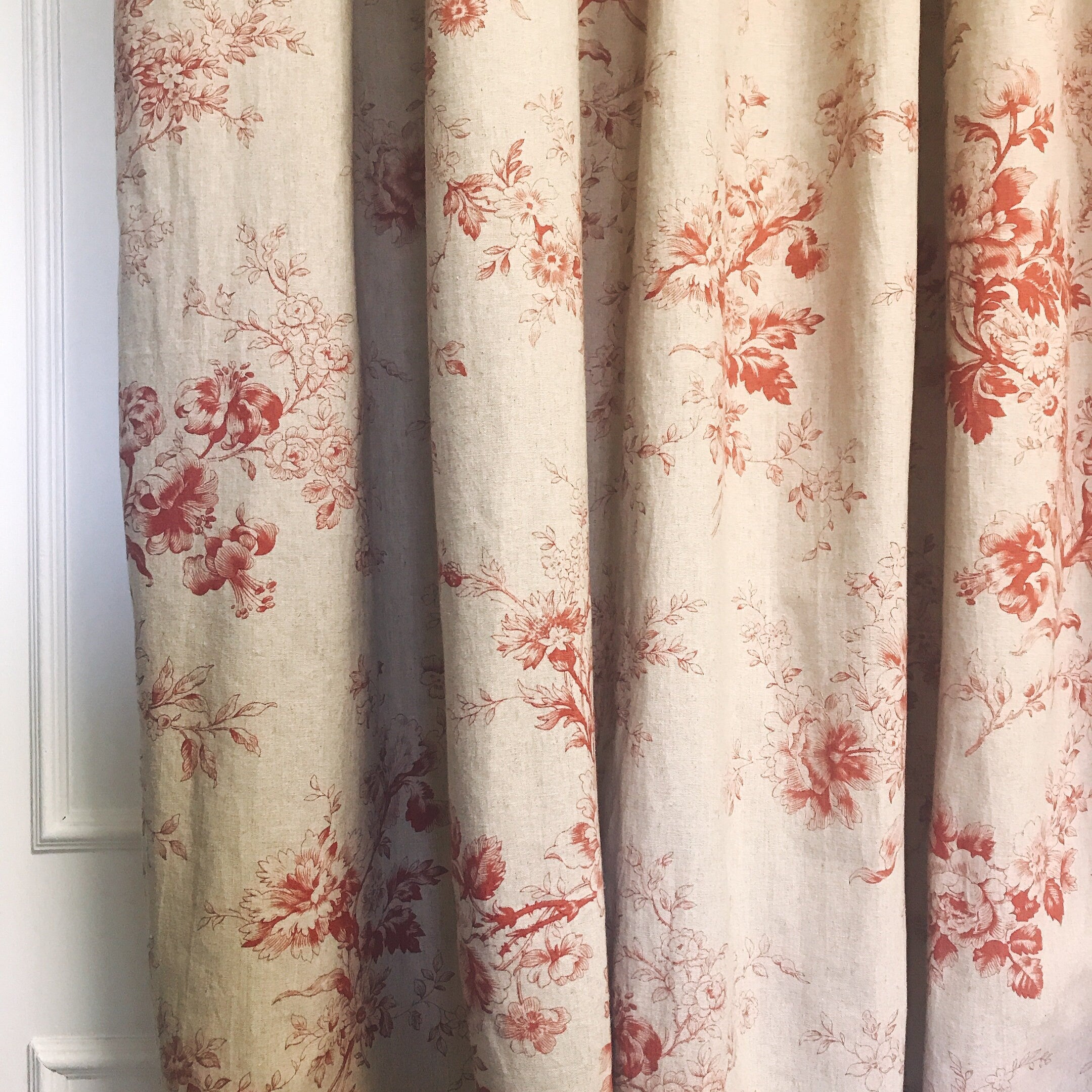 Red Floral Curtain on Natural Beige