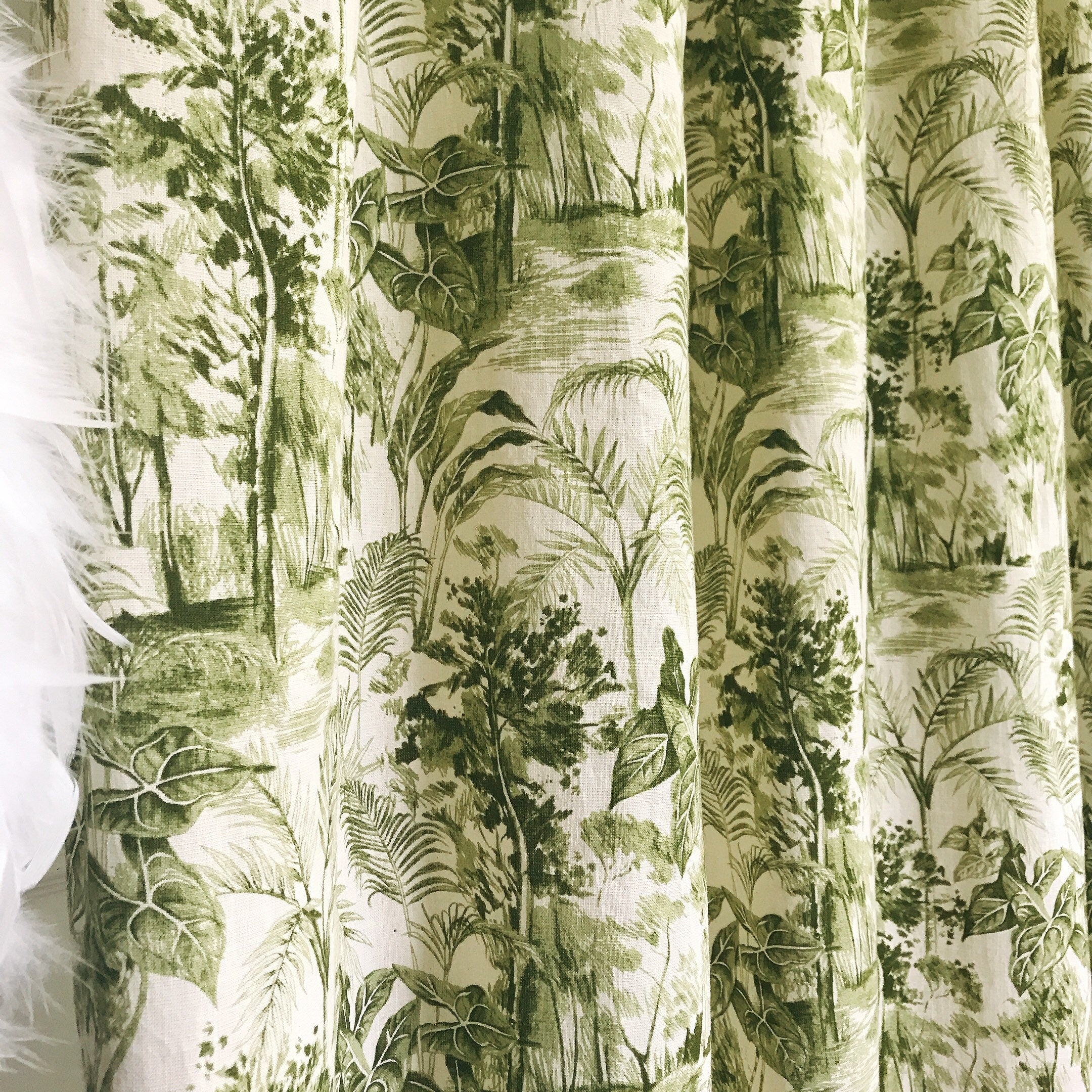 Deep Khaki Green Forest Curtain on Natural Beige