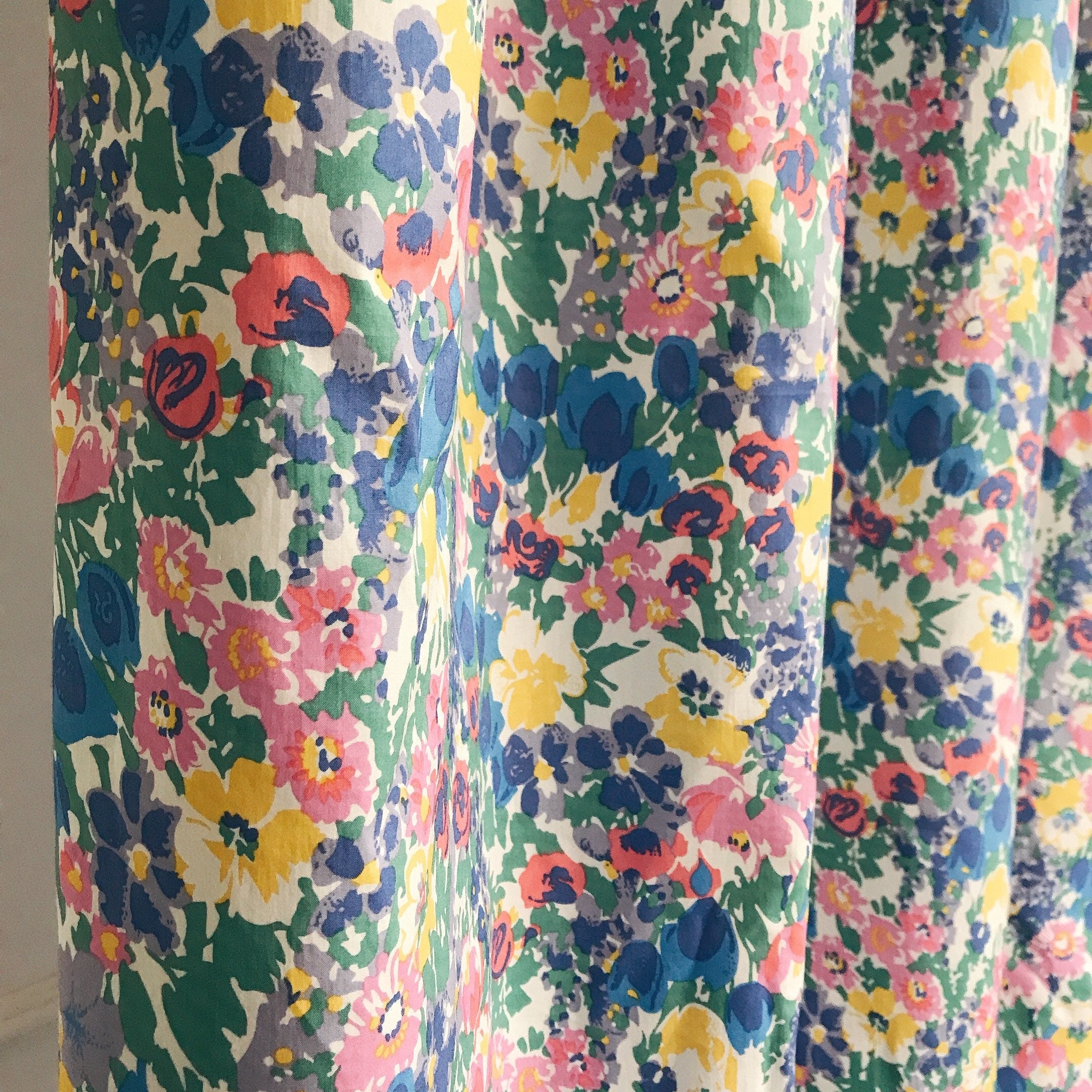 Vivid Blue and Multi-Color Floral Curtain