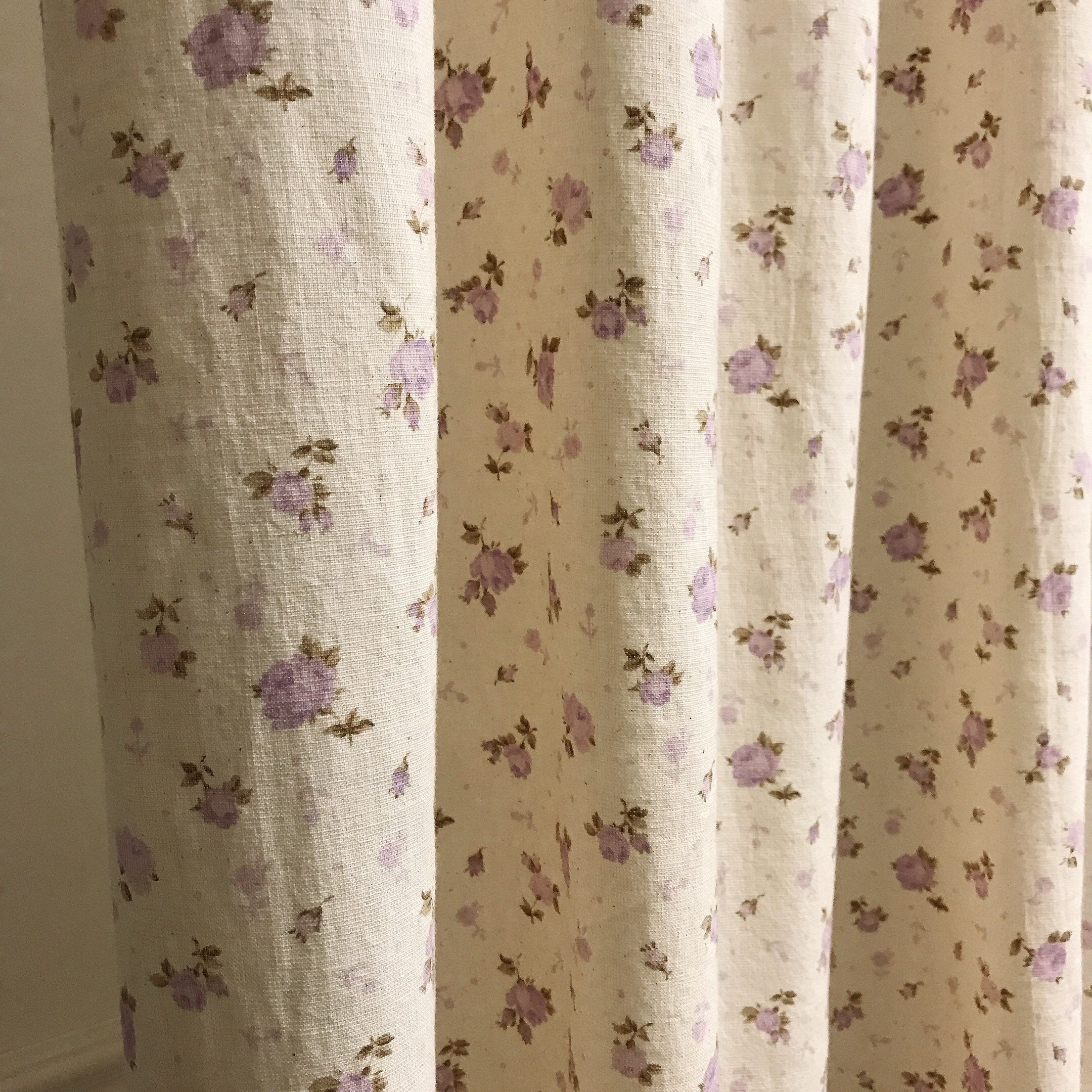 Soft Pale Lavender Floral Curtain on Natural Beige