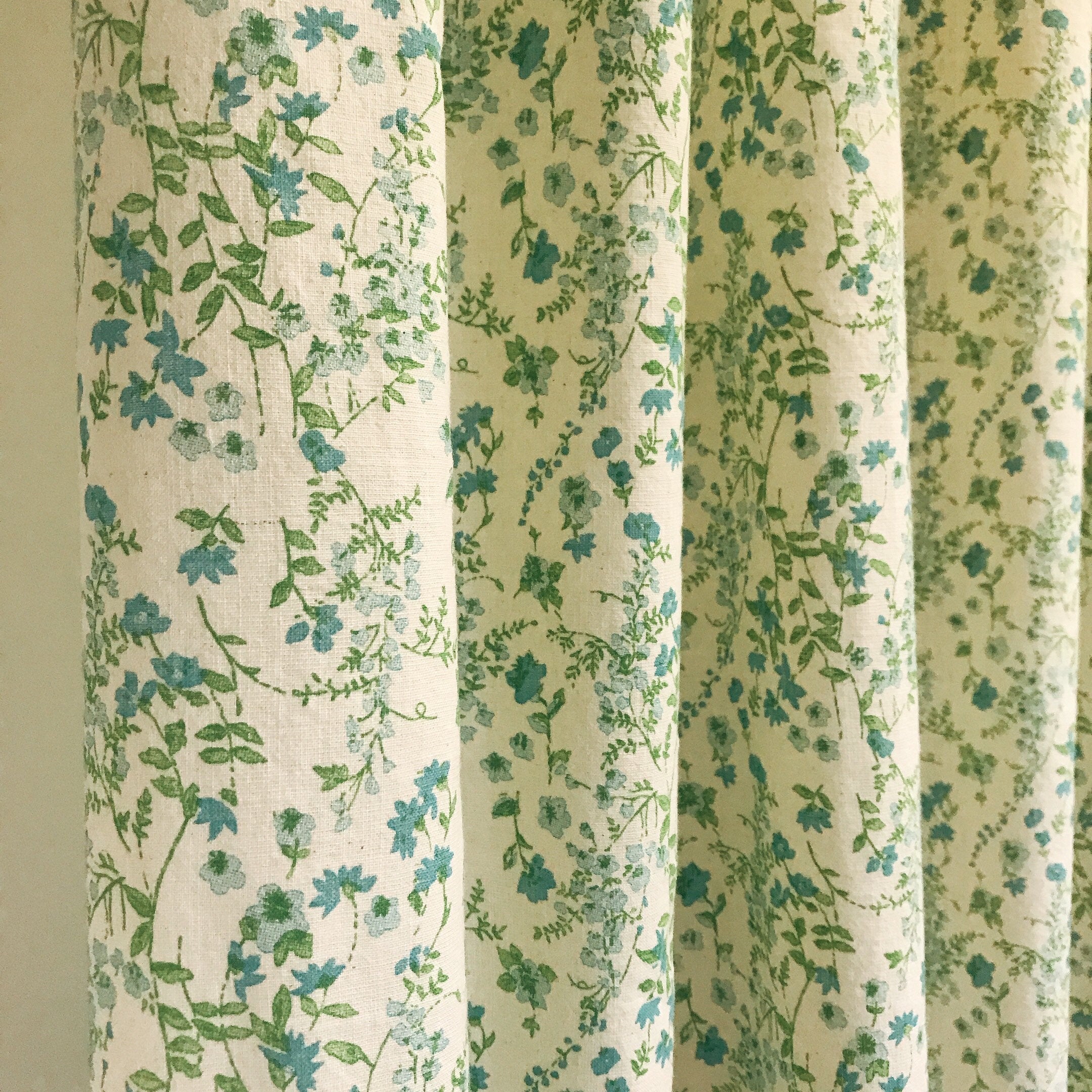 Turquoise Blue Floral Curtain on Natural Beige