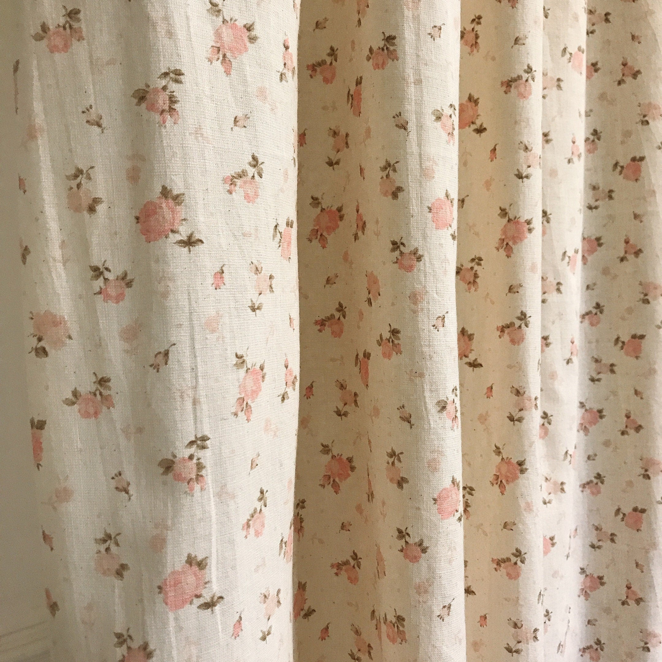Pink Floral Curtain on Natural Beige