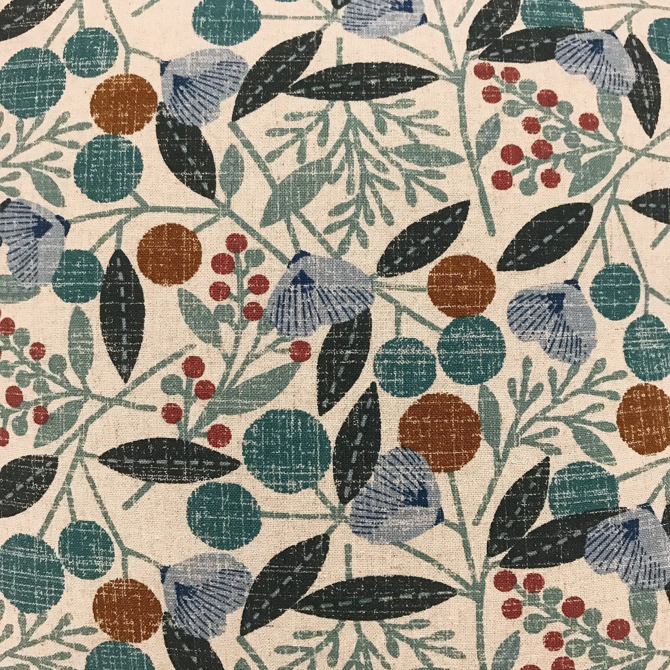 Teal Cherry Blossom Cushion Cover on Natural Beige