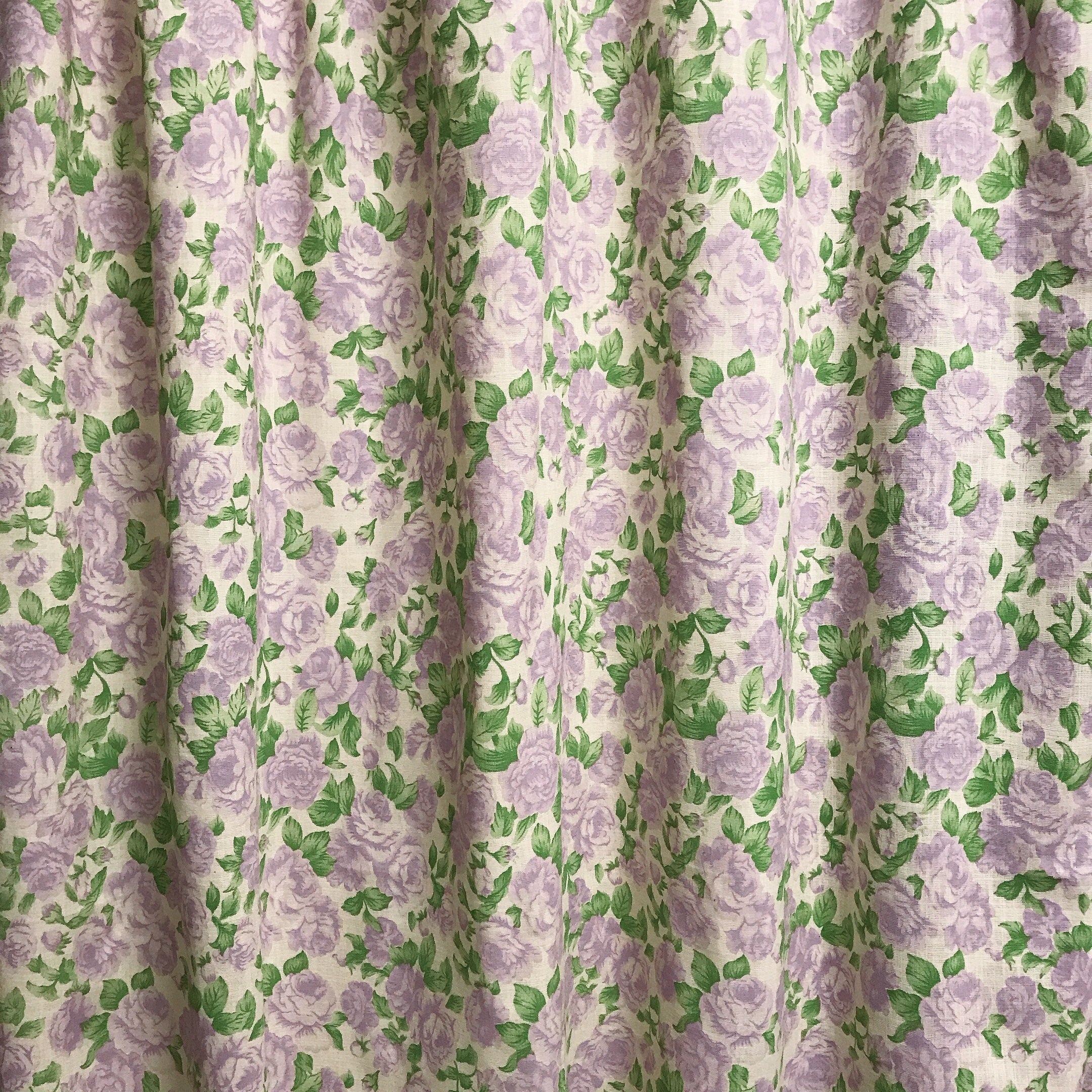 Lavender Rose Print Curtain on Natural Beige