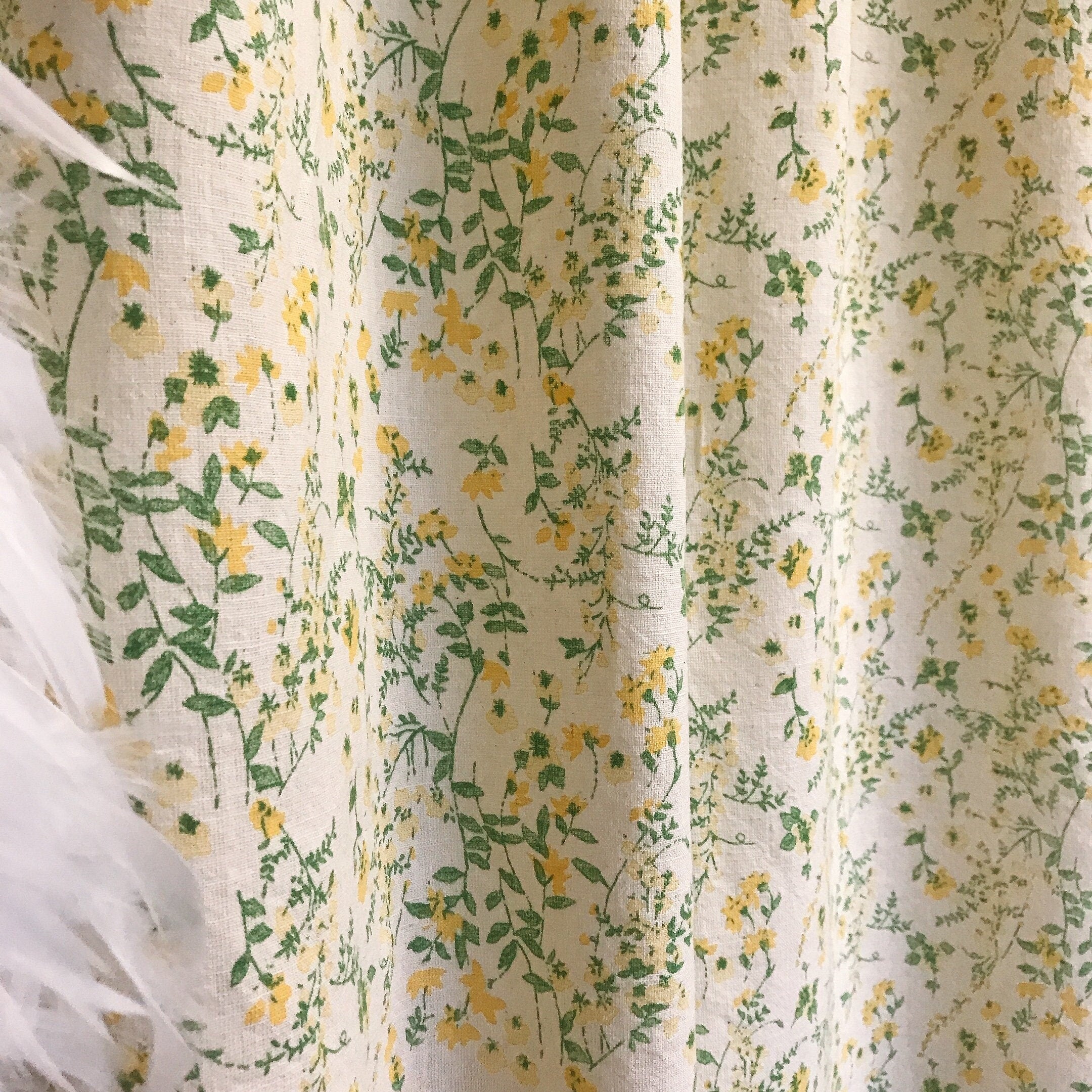 Yellow and Green Floral Curtain on Natural Beige