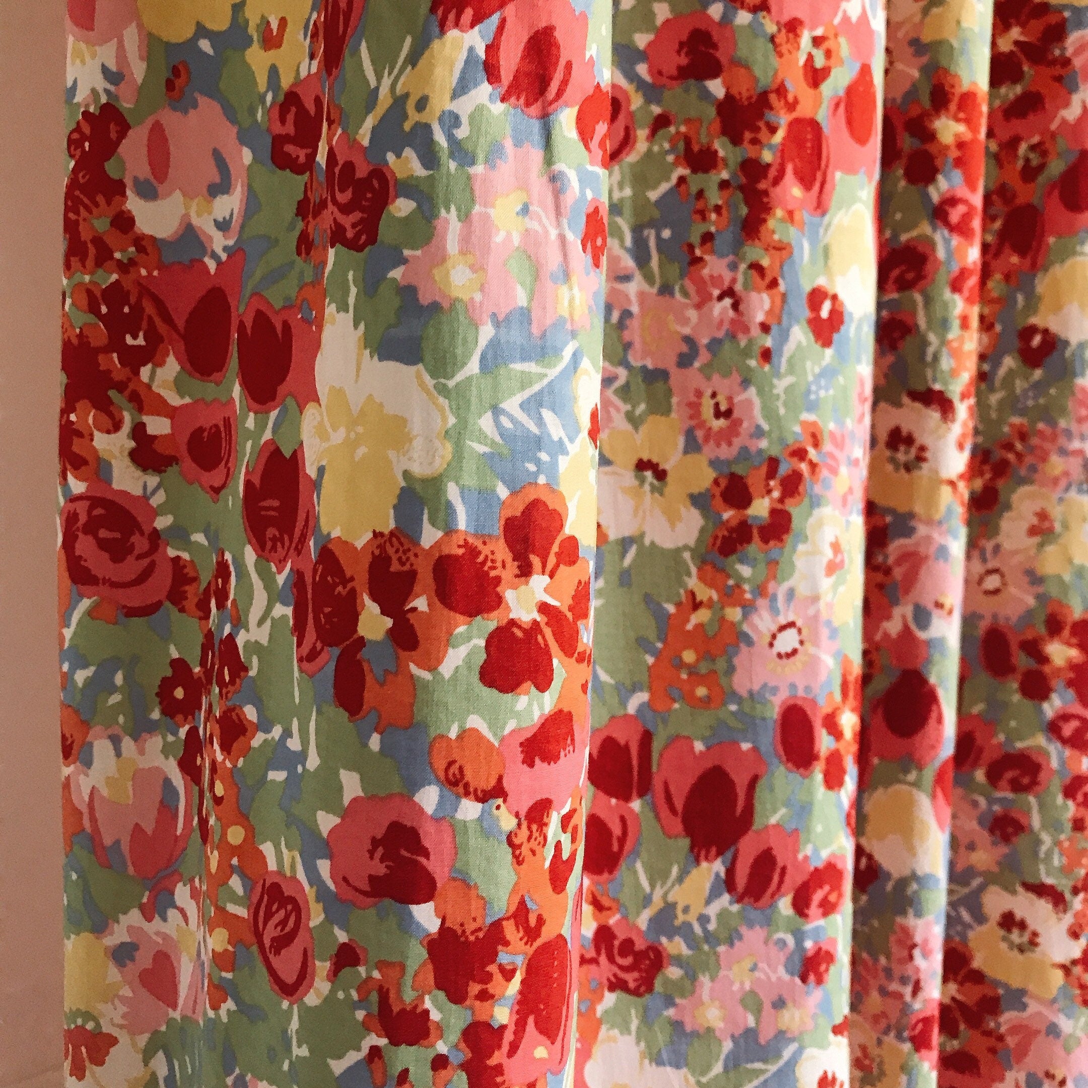 Vivid Red Pink Coral Multi-Color Floral Curtain