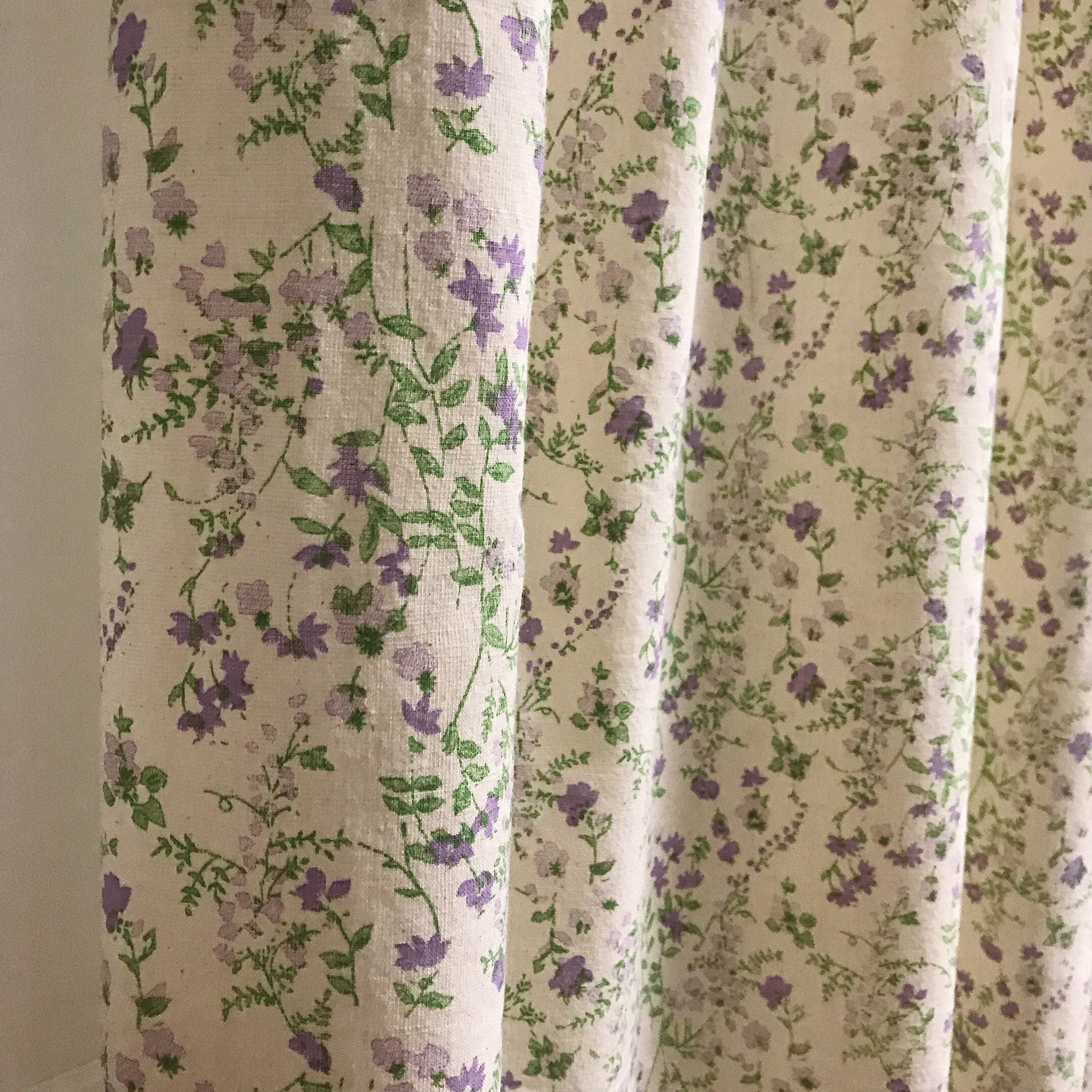 Purple Green Floral Curtain on Natural Beige