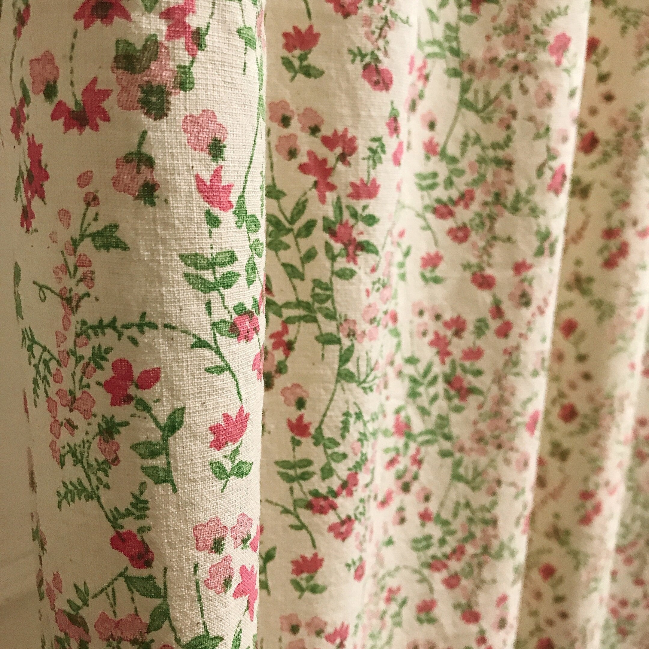 Fuchsia Pink and Green Wildflower Curtain on Natural Beige