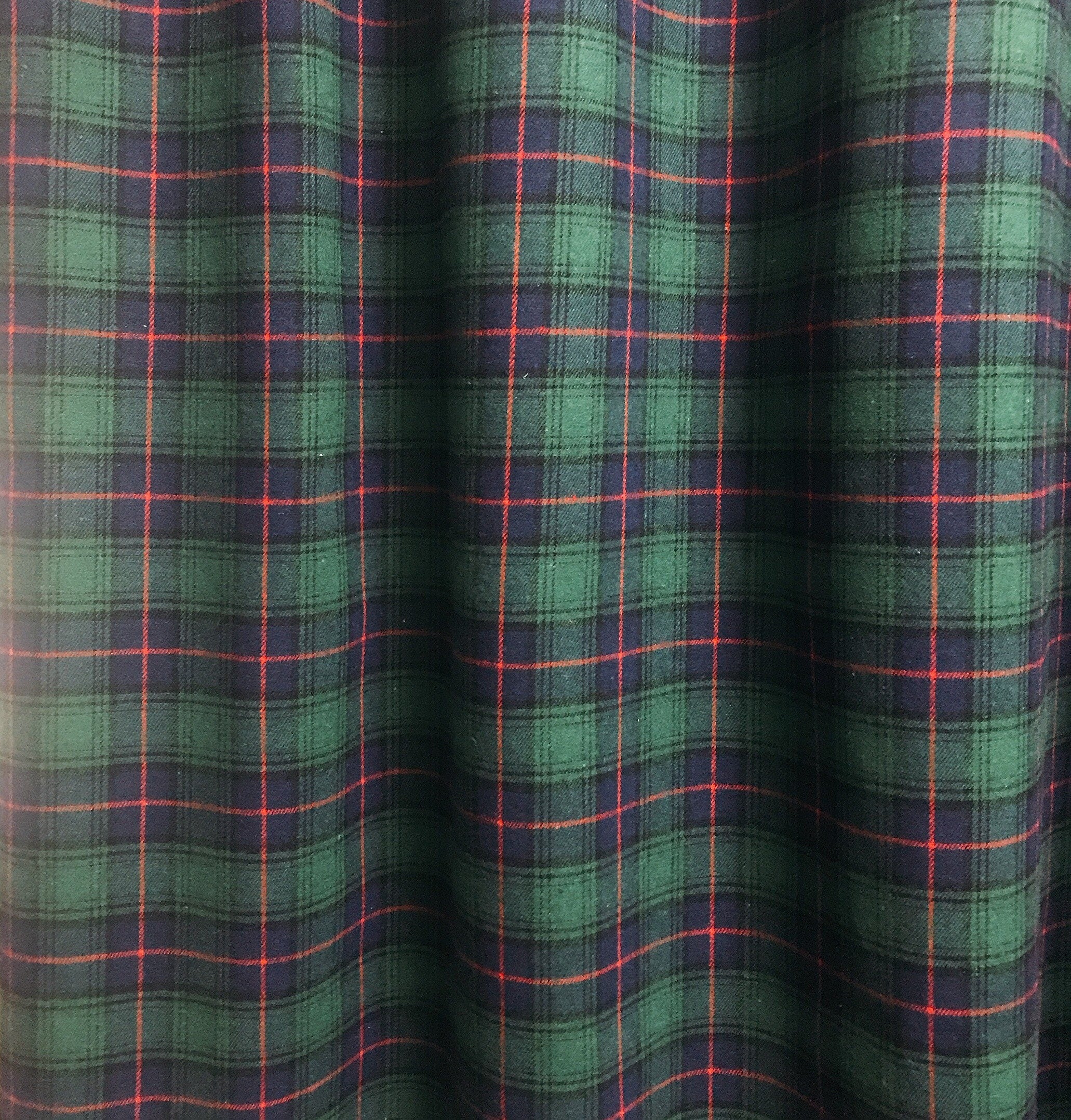 Navy Blue and Deep Green Wool Blend Plaid Curtain on Red Accents
